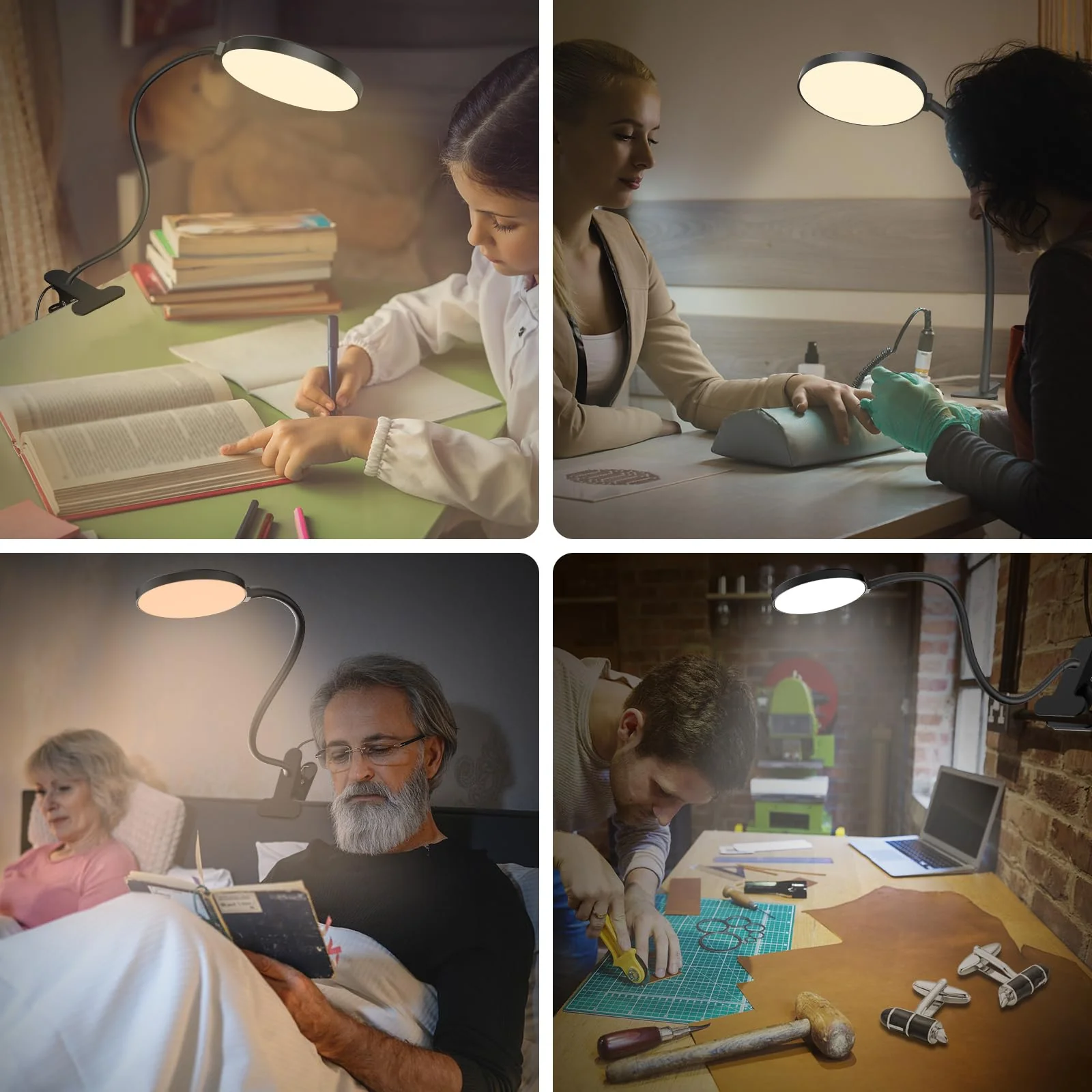 Reading Light with Remote, LED Desk Lamp Clip on [1H Timer & Nightlight] RA>95 Dimmable Flexible Gooseneck, Reading Lamp with Clamp for Table - 3.5'' (Adapter Included) 3.5'' Black - Image 8
