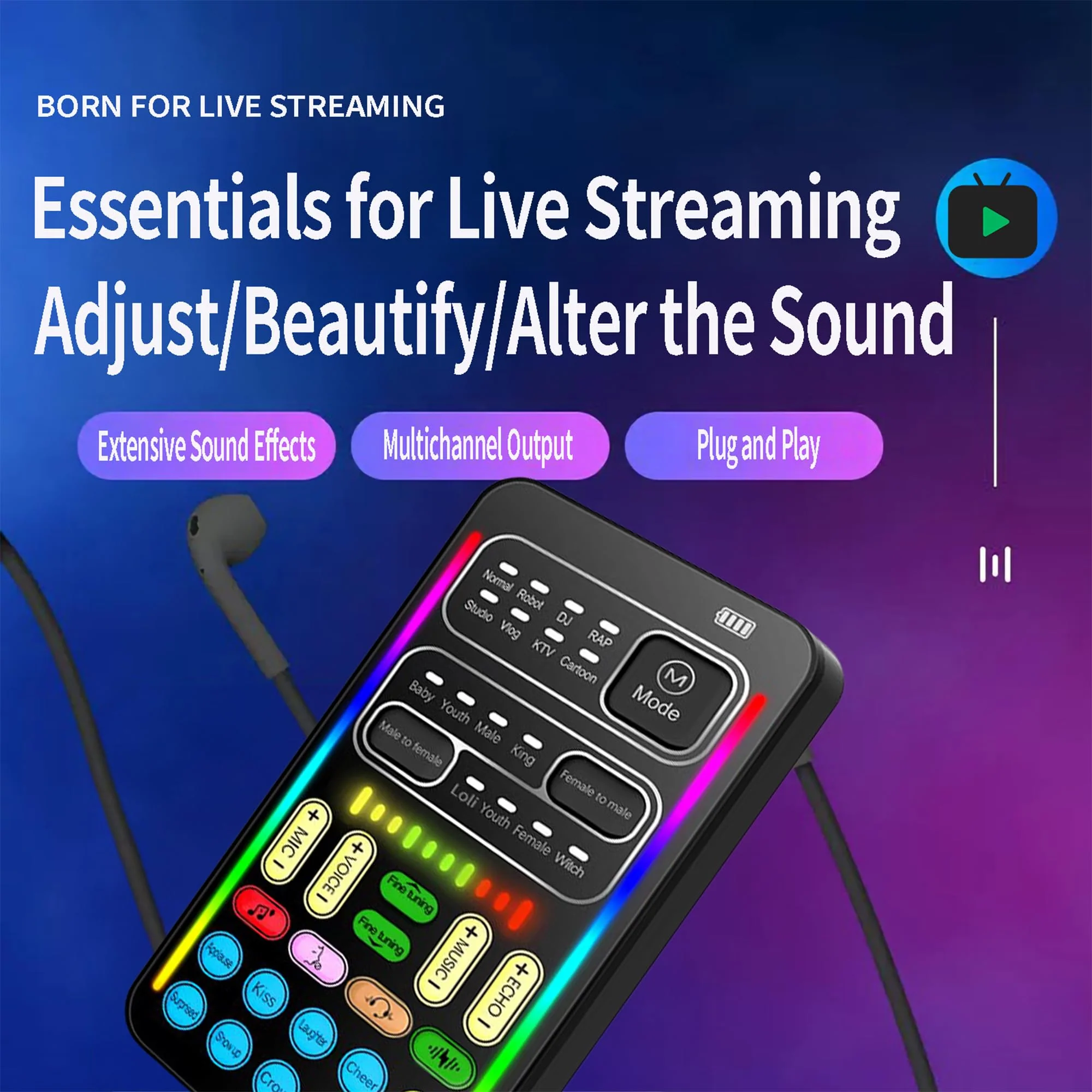 Real-Time Voice Changer with Sound Card – 8 Voice Effects, Full Accessories Included (Mini Mic, Monitor Earphone, 2 Adapters), Plug & Play, Compatible with PC, PS5, Xbox, Switch, Android & iOS - Image 2
