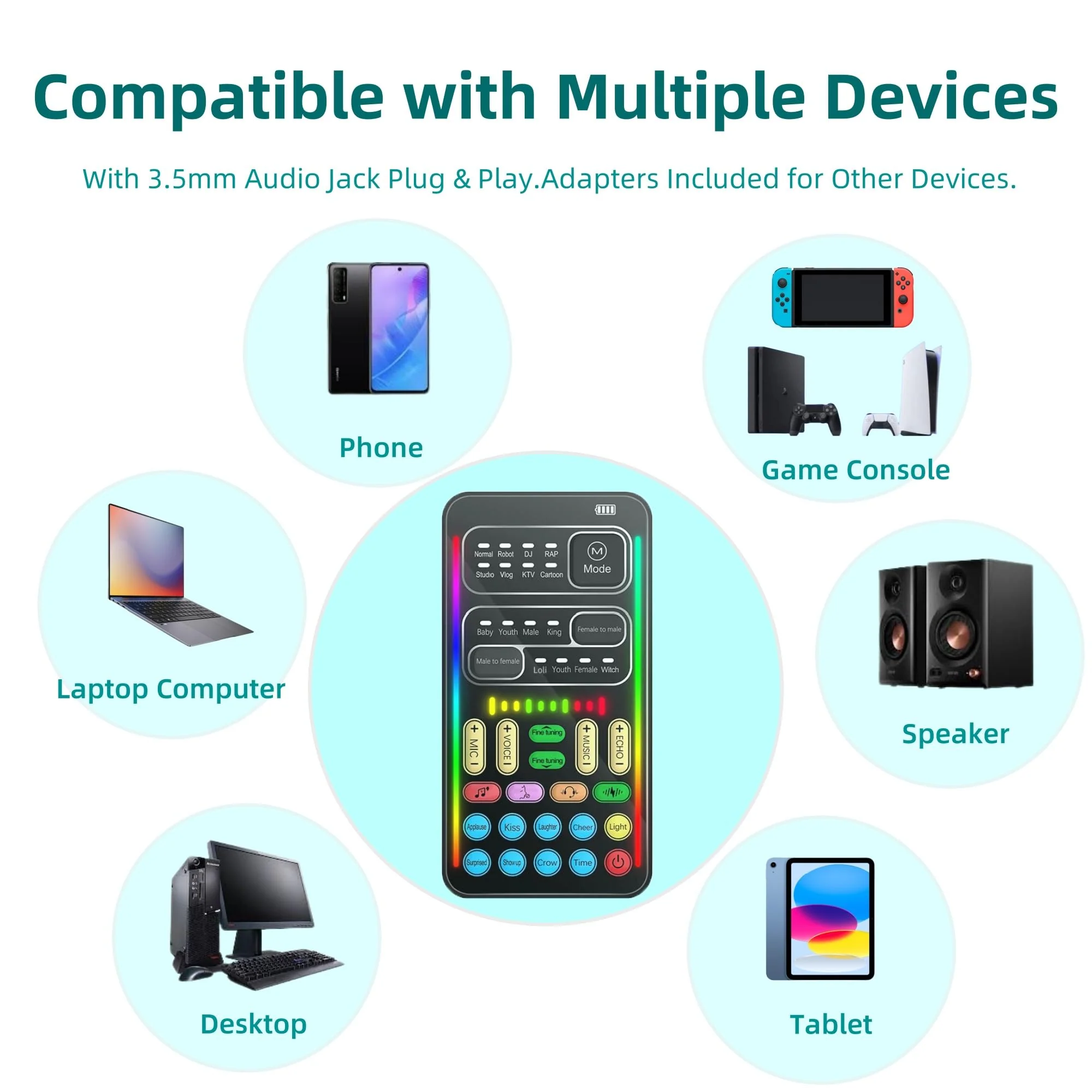 Real-Time Voice Changer with Sound Card – 8 Voice Effects, Full Accessories Included (Mini Mic, Monitor Earphone, 2 Adapters), Plug & Play, Compatible with PC, PS5, Xbox, Switch, Android & iOS - Image 7