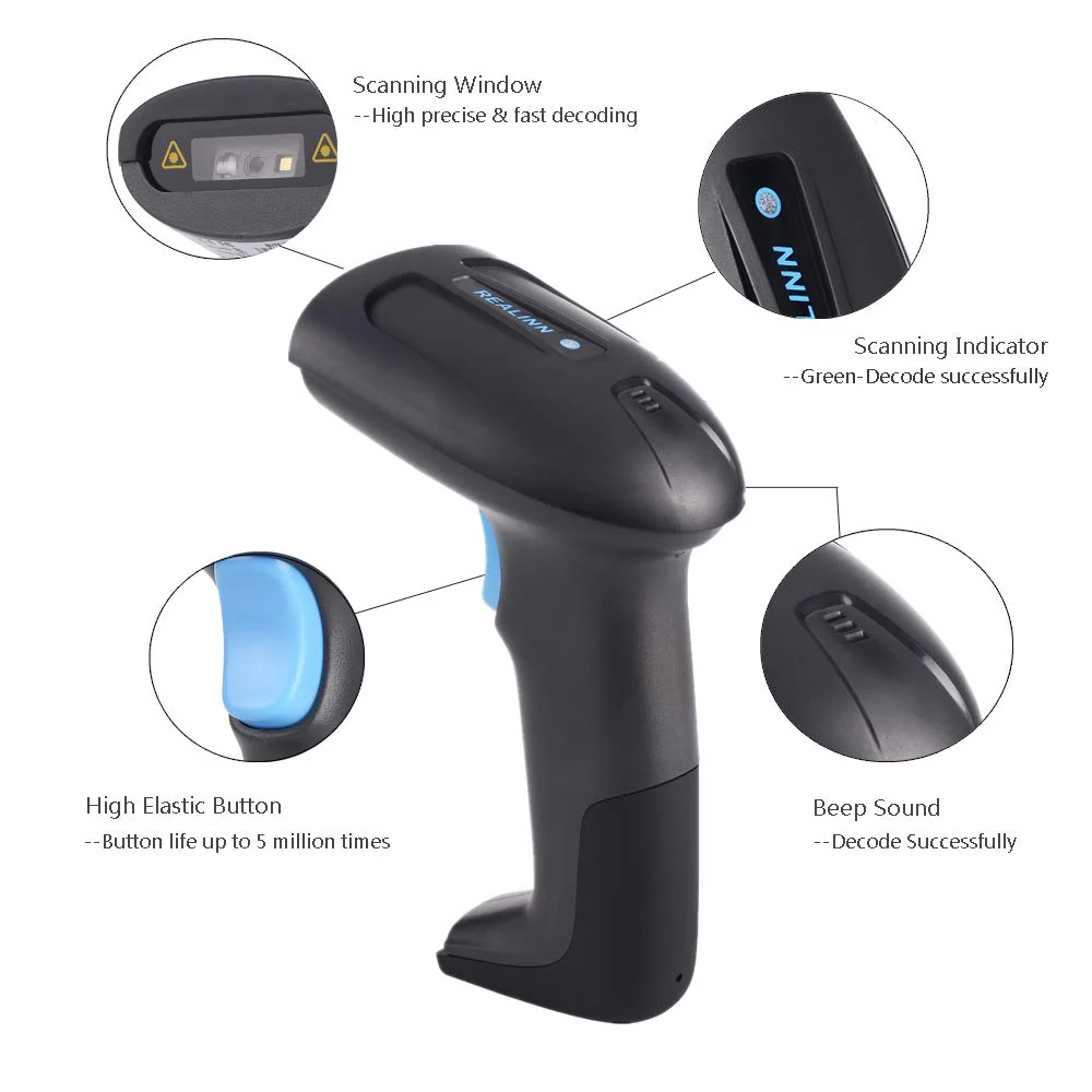 REALINN Wireless 2D QR Barcode Scanner Rechargeable Automatic Handheld Code Reader Dustproof Waterproof Shockproof Fast and Precide for Mobile Payment, Store, Supermarket, Warehouse - Image 7