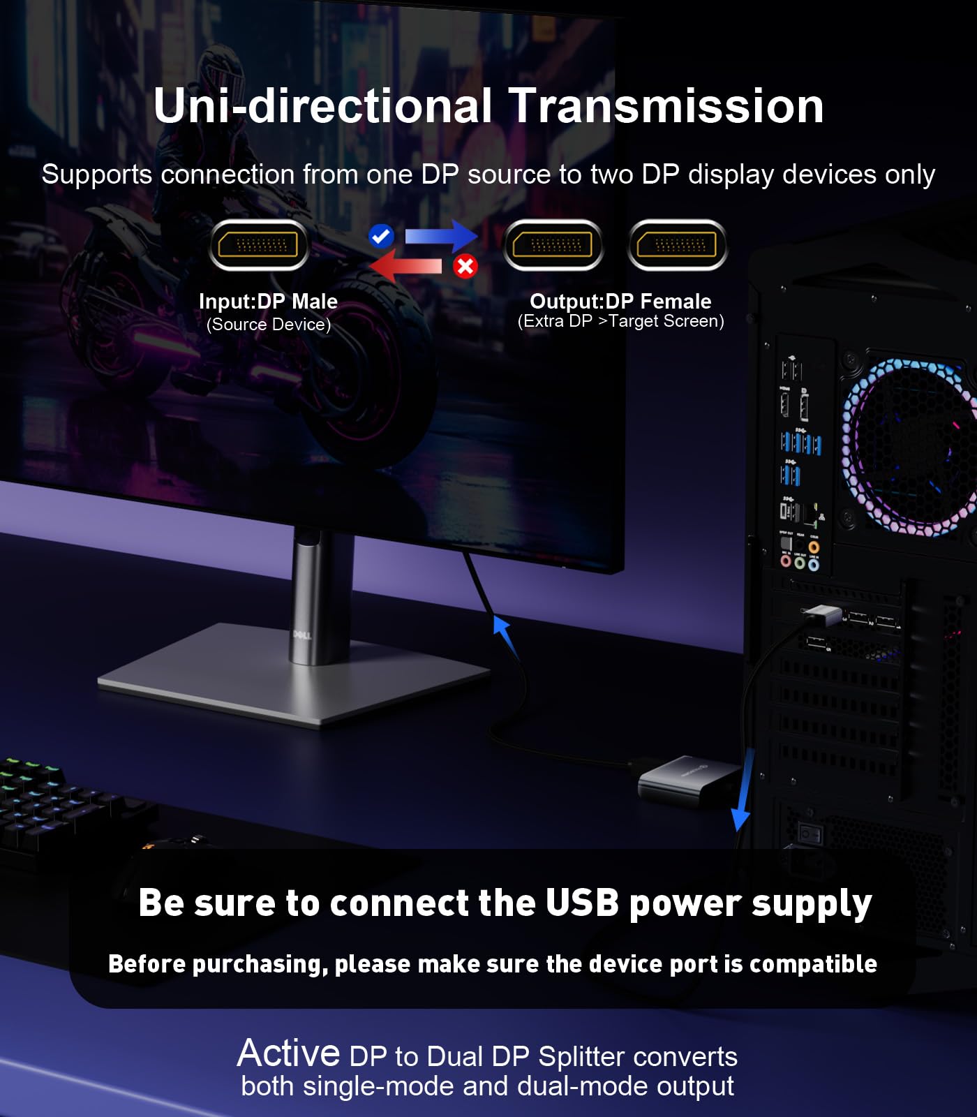 Reborn DisplayPort to Dual DisplayPort Splitter 4K@60Hz Display Port Splitter 1 in 2 Out for Dual Monitor Extended Display DP Source to 2 DP Adapter with PC, Graphics Card, Lenovo, HP and More MST-DP to Dual DP Adapter - Image 5