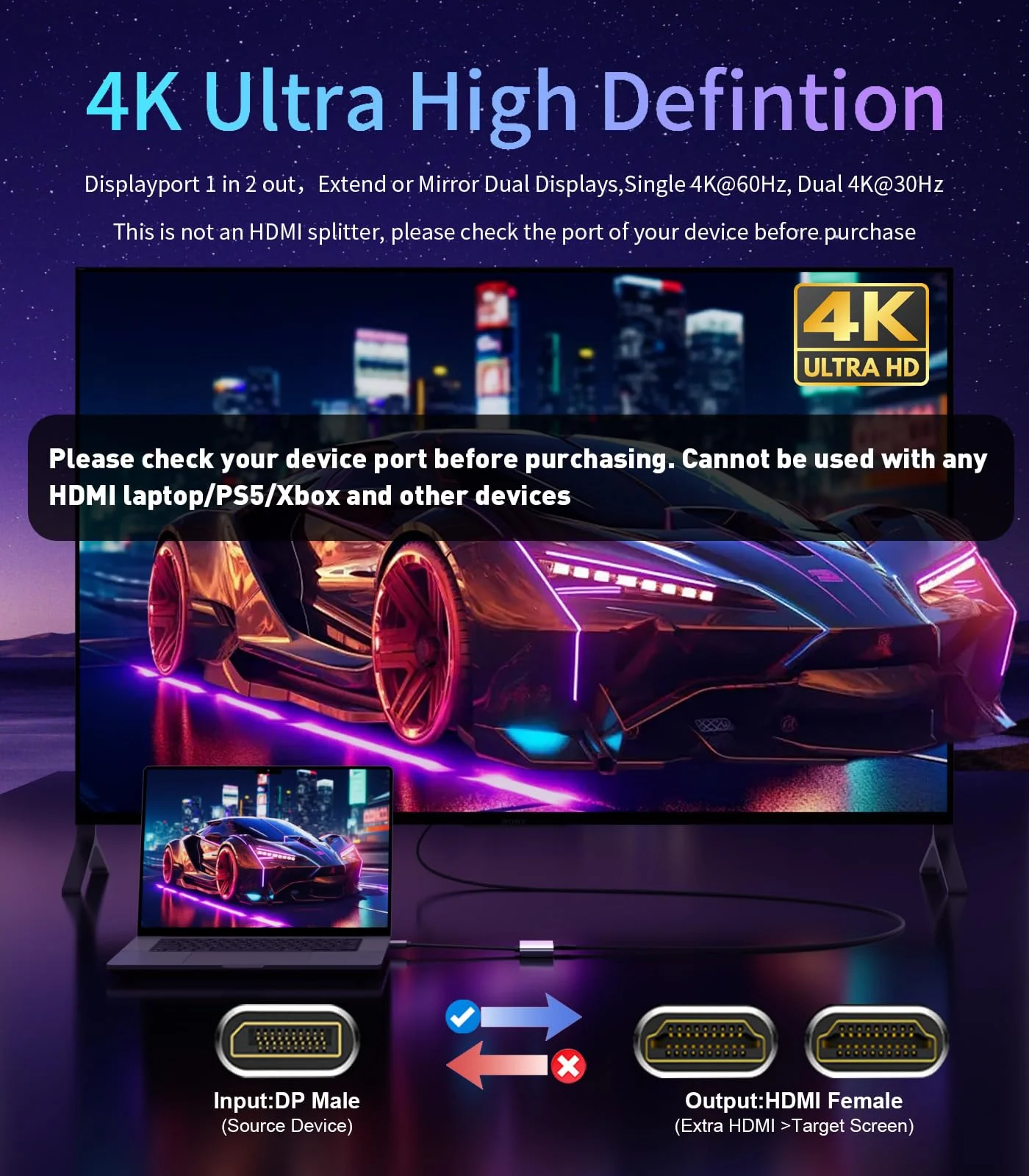 Reborn DisplayPort to Dual HDMI Adapter 4K@60Hz Display Port to HDMI 1 in 2 Out Splitter for Dual Monitor Extended Display, DP Source to 2 HDMI Adapter with PC, Graphics Card, Lenovo, HP and More MST-DP to Dual HDMI Adapter - Image 2