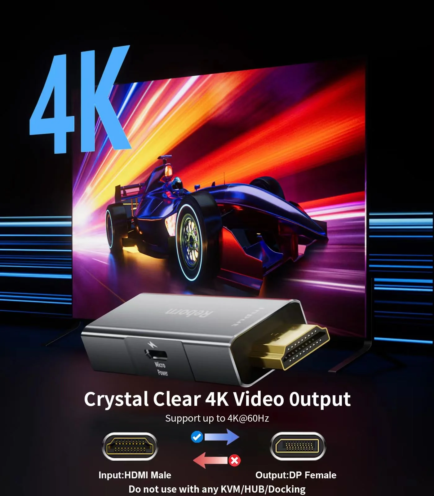 Reborn HDMI to DisplayPort Adapter | 4K@60Hz HDMI (Source) 2.0 Male to DP (Display) 1.2 Female Converter [1 Pack] HDMI to Display Port Adapter Compatible with Laptop,AMD,NVIDIA,PS5,Xbox and More - Image 2