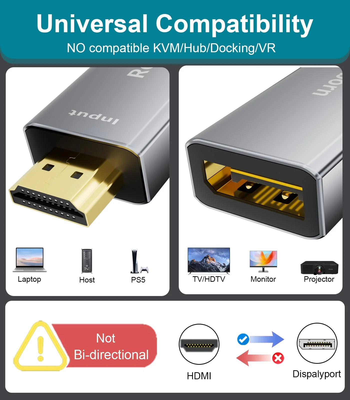 Reborn HDMI to DisplayPort Adapter | 4K@60Hz HDMI (Source) 2.0 Male to DP (Display) 1.2 Female Converter [1 Pack] HDMI to Display Port Adapter Compatible with Laptop,AMD,NVIDIA,PS5,Xbox and More - Image 3