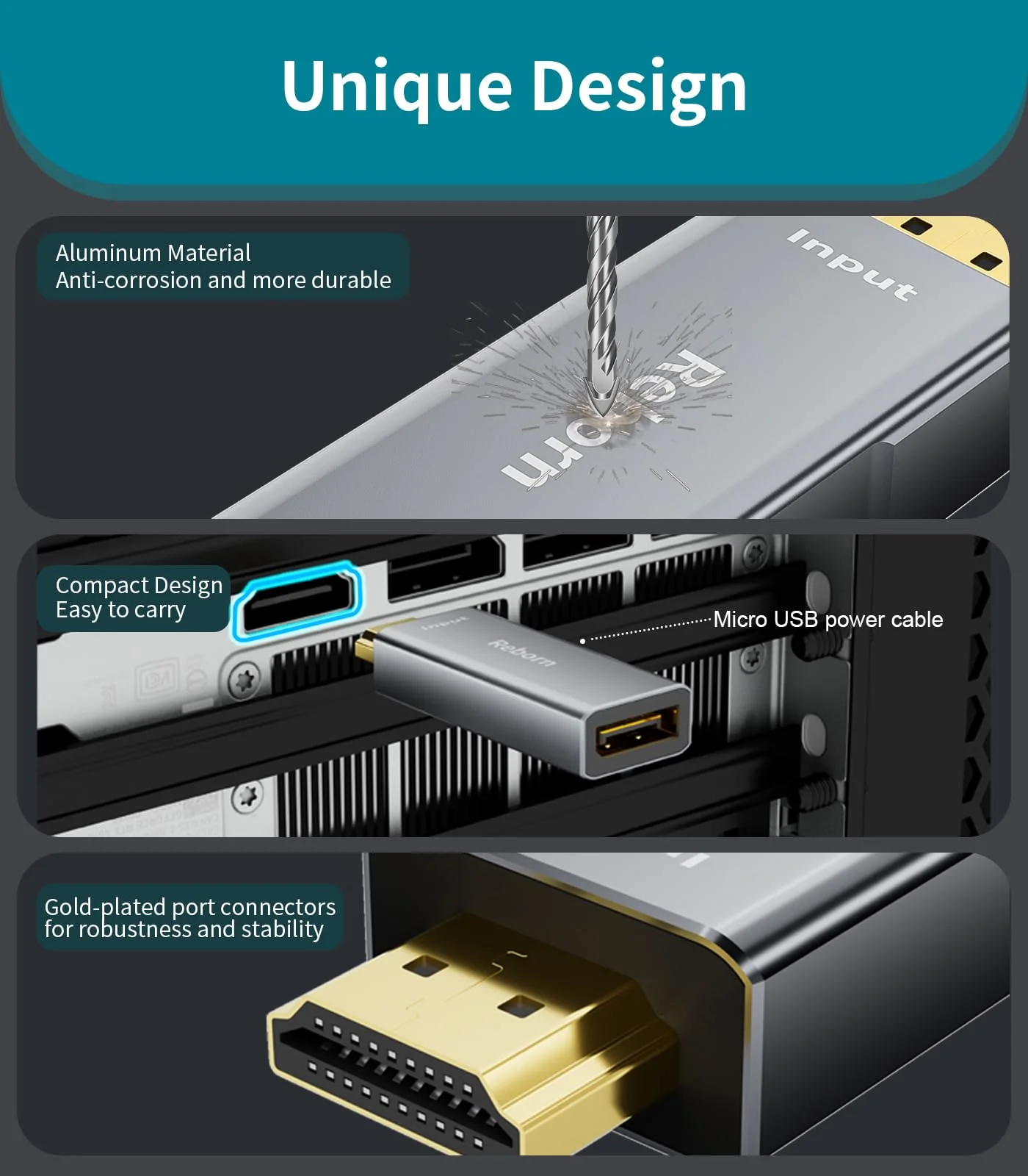 Reborn HDMI to DisplayPort Adapter | 4K@60Hz HDMI (Source) 2.0 Male to DP (Display) 1.2 Female Converter [1 Pack] HDMI to Display Port Adapter Compatible with Laptop,AMD,NVIDIA,PS5,Xbox and More - Image 6
