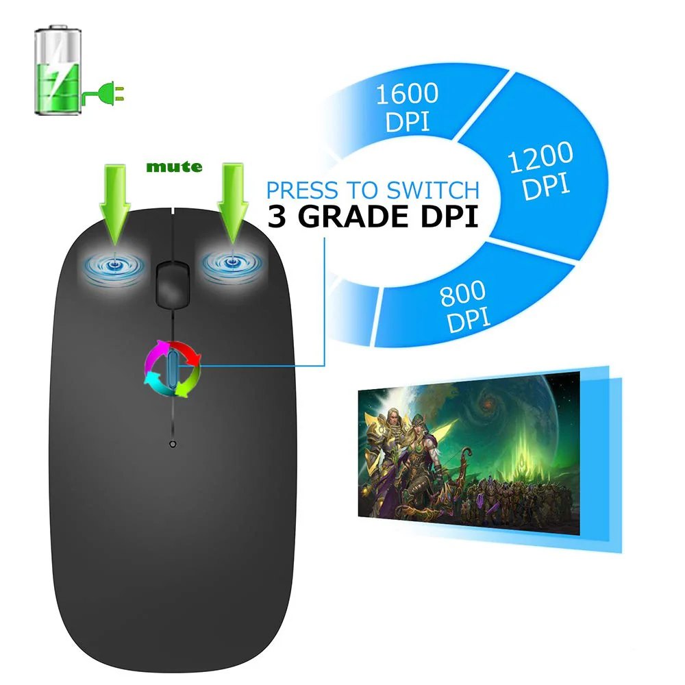 Rechargeable Bluetooth Mouse for MacBook pro/MacBook air/Laptop/iPad/iMac/pc, Wireless Mouse for MacBook pro MacBook Air/iMac/Laptop/Notebook/pc(Bluetooth Mouse/Black) Bluetooth Mouse/Black - Image 2