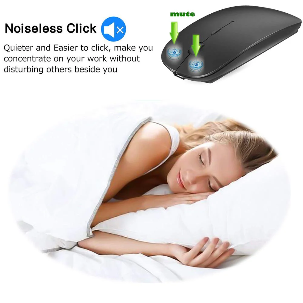 Rechargeable Bluetooth Mouse for MacBook pro/MacBook air/Laptop/iPad/iMac/pc, Wireless Mouse for MacBook pro MacBook Air/iMac/Laptop/Notebook/pc(Bluetooth Mouse/Black) Bluetooth Mouse/Black - Image 3