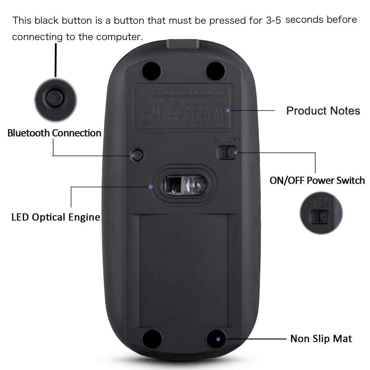 Rechargeable Bluetooth Mouse for MacBook pro/MacBook air/Laptop/iPad/iMac/pc, Wireless Mouse for MacBook pro MacBook Air/iMac/Laptop/Notebook/pc(Bluetooth Mouse/Black) Bluetooth Mouse/Black - Image 4