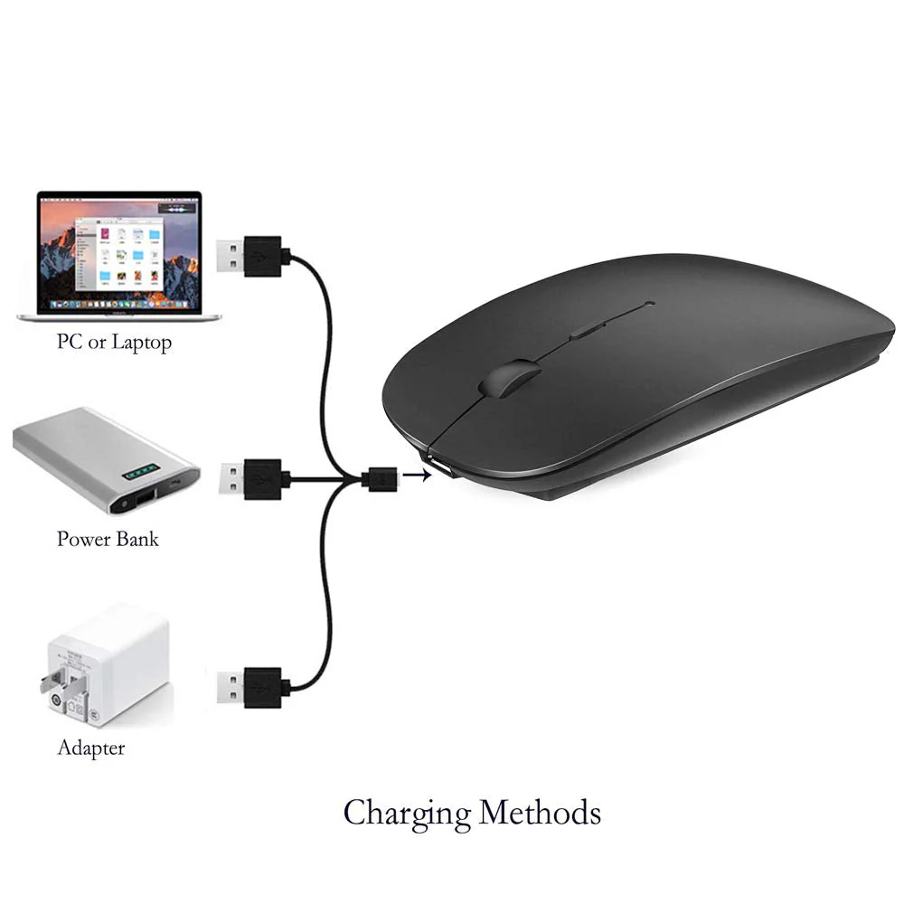 Rechargeable Bluetooth Mouse for MacBook pro/MacBook air/Laptop/iPad/iMac/pc, Wireless Mouse for MacBook pro MacBook Air/iMac/Laptop/Notebook/pc(Bluetooth Mouse/Black) Bluetooth Mouse/Black - Image 5