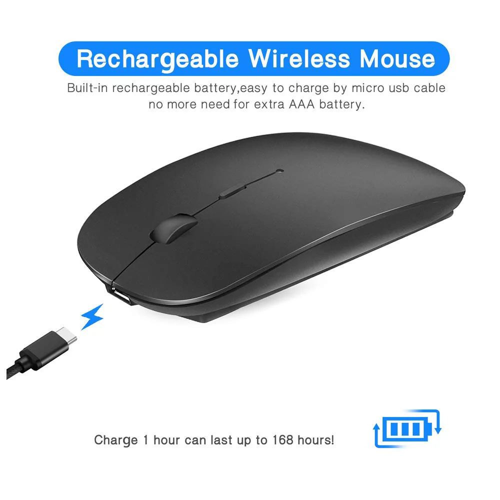 Rechargeable Bluetooth Mouse for MacBook pro/MacBook air/Laptop/iPad/iMac/pc, Wireless Mouse for MacBook pro MacBook Air/iMac/Laptop/Notebook/pc(Bluetooth Mouse/Black) Bluetooth Mouse/Black - Image 6