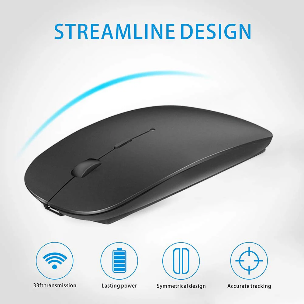 Rechargeable Bluetooth Mouse for MacBook pro/MacBook air/Laptop/iPad/iMac/pc, Wireless Mouse for MacBook pro MacBook Air/iMac/Laptop/Notebook/pc(Bluetooth Mouse/Black) Bluetooth Mouse/Black - Image 7