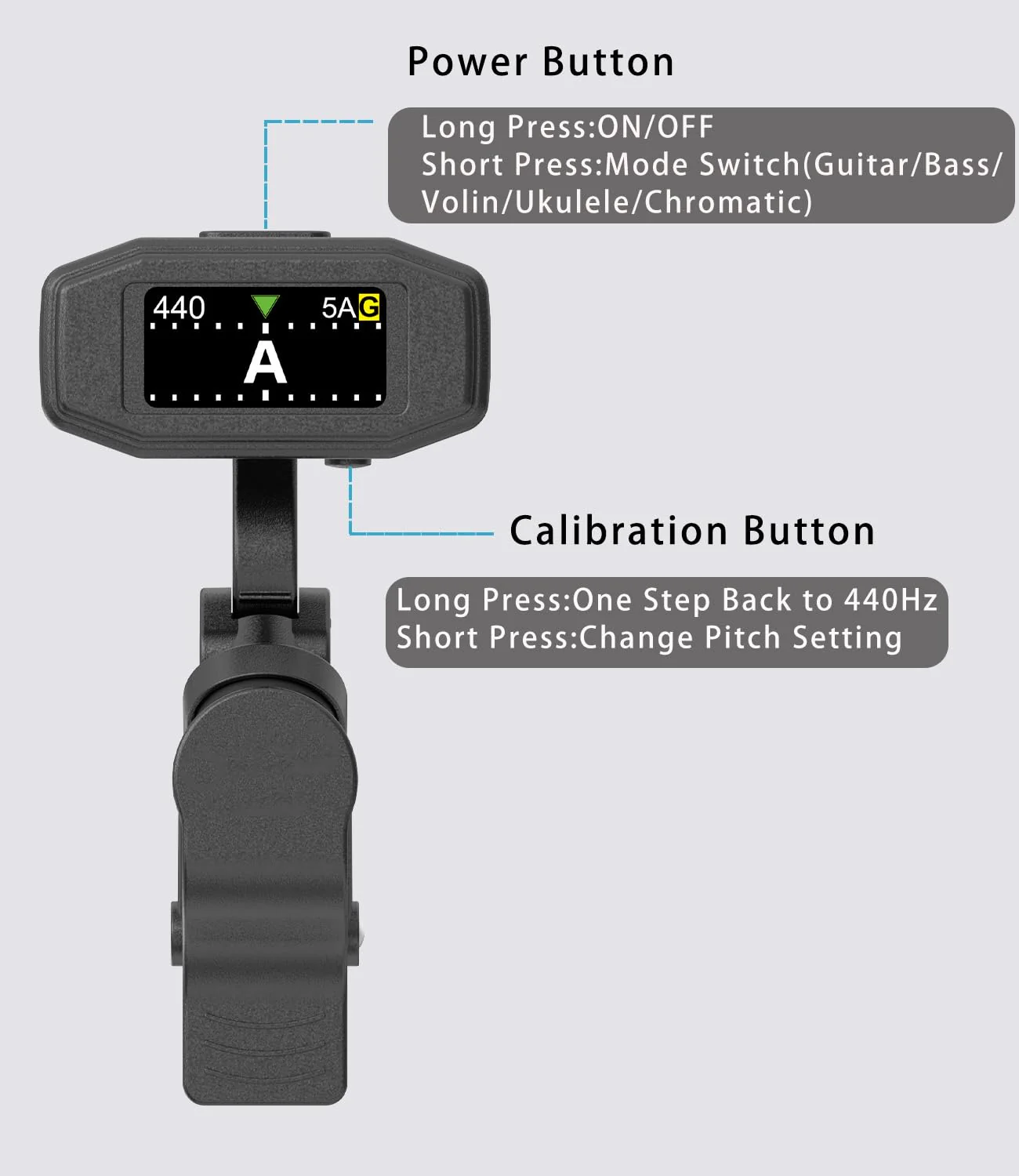 Rechargeable Clip-On Tuner Digital Professional Tuning Tool Tuner for Guitar, Bass, Ukulele, Violin, Mandolin, Banjo, Chromatic Instruments - Image 5