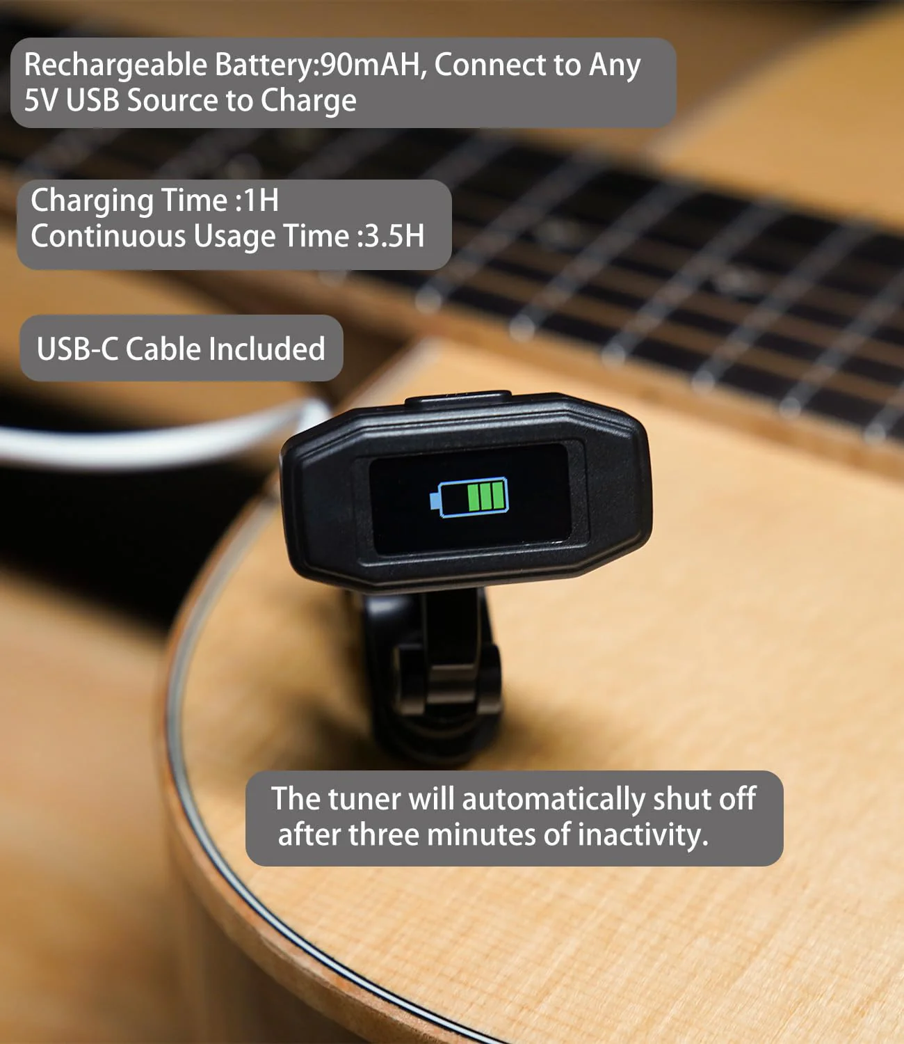 Rechargeable Clip-On Tuner Digital Professional Tuning Tool Tuner for Guitar, Bass, Ukulele, Violin, Mandolin, Banjo, Chromatic Instruments - Image 6