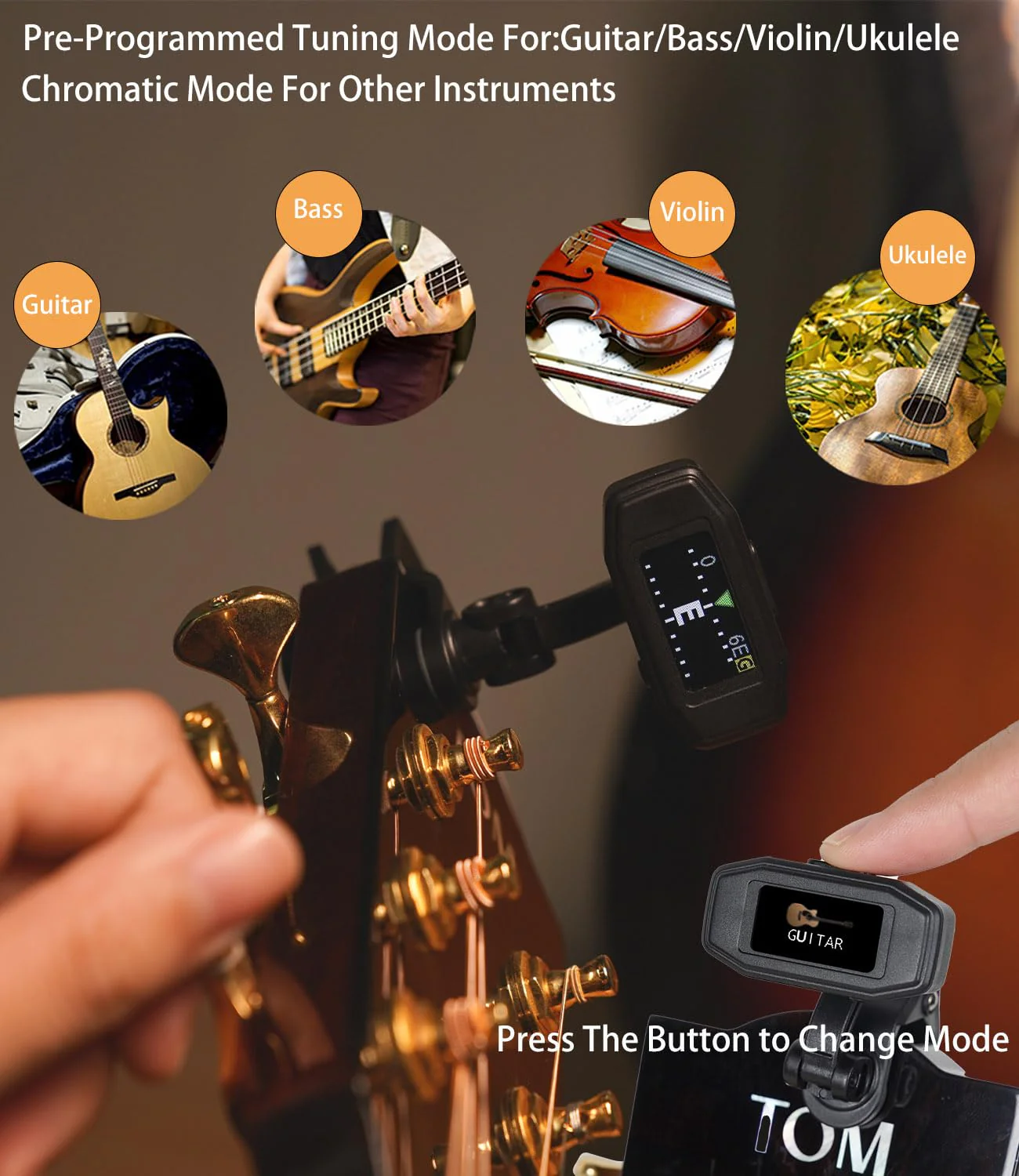 Rechargeable Clip-On Tuner Digital Professional Tuning Tool Tuner for Guitar, Bass, Ukulele, Violin, Mandolin, Banjo, Chromatic Instruments - Image 7