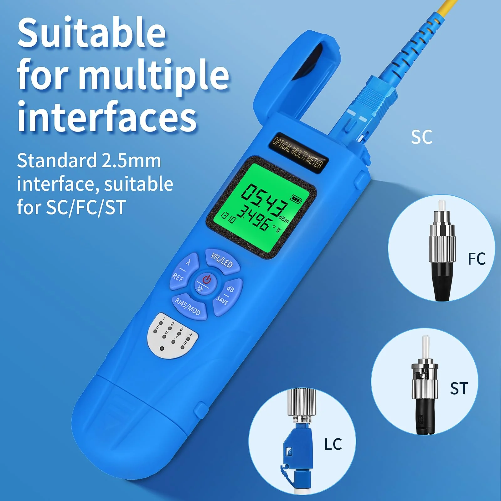 Rechargeable Fiber Light Power Meter L-C50 (-50~+26dBm) Mini Fiber Optic Tester SC/FC/ST/LC Interface, Built-in Visual Fault Locator and RJ45tester with 1 FC-LC Adapter blue L-C50 15 - Image 3