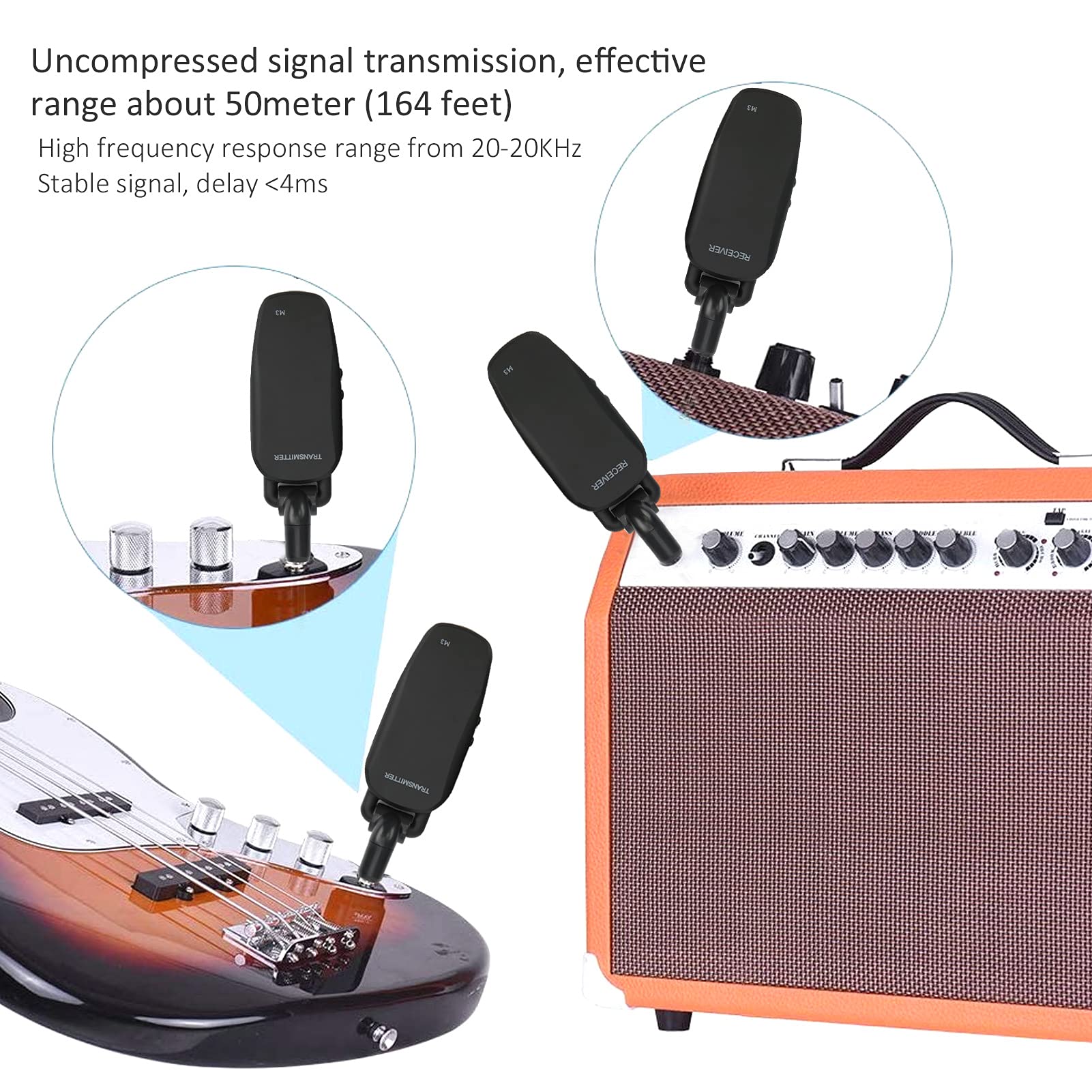Rechargeable Guitar Transmitter Receiver Audio System 48kHz 24-bit 20Hz-20kHz Electronic Bass Pickup Amplifier Accessories - Image 5