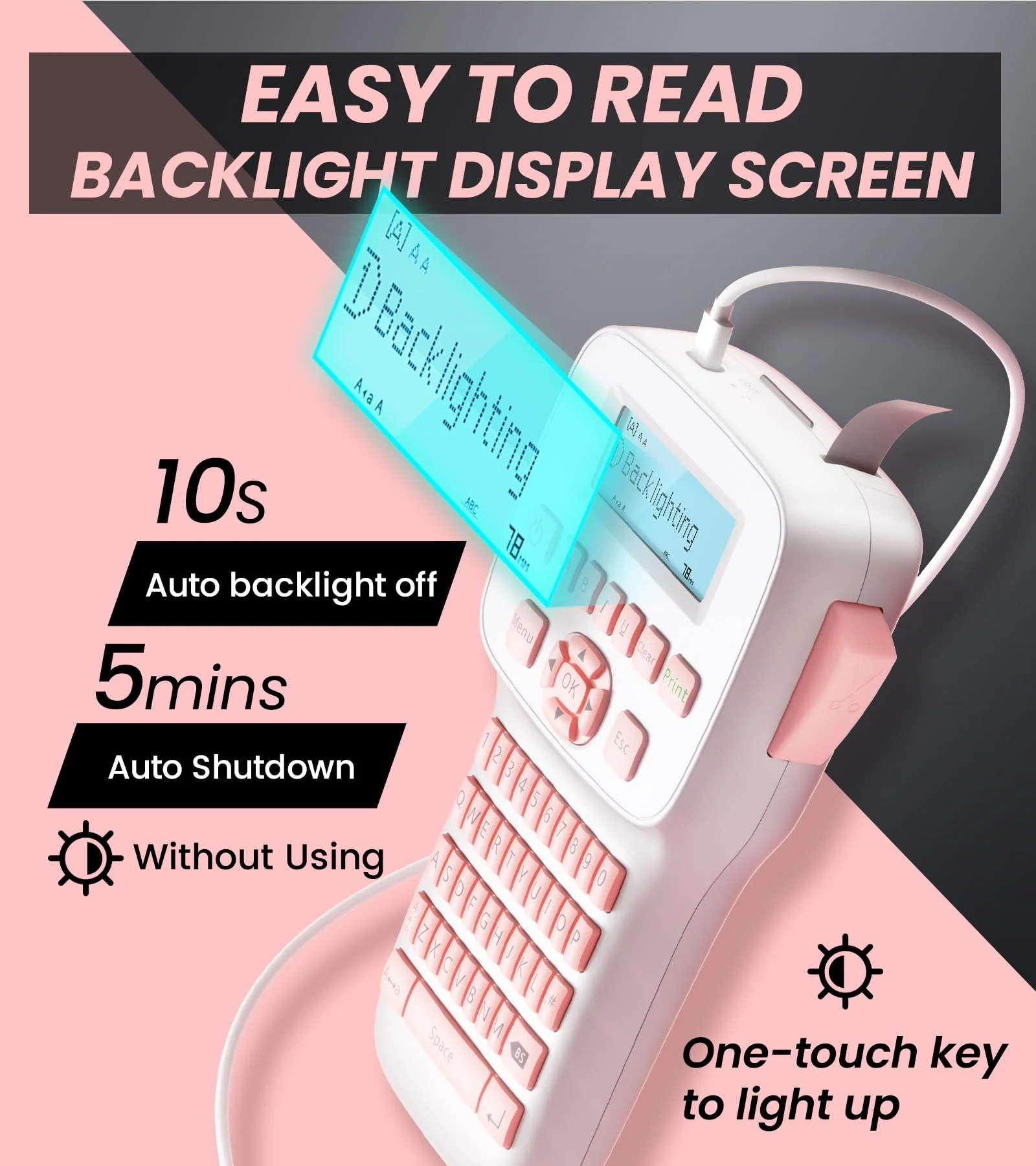 Rechargeable Label Maker, Pink Label Maker with Keyboard, Handheld Label Maker Machine with Bluetooth Backlit Large Display LM1600, Portable Labeler for Home & Office Organization School - Image 6