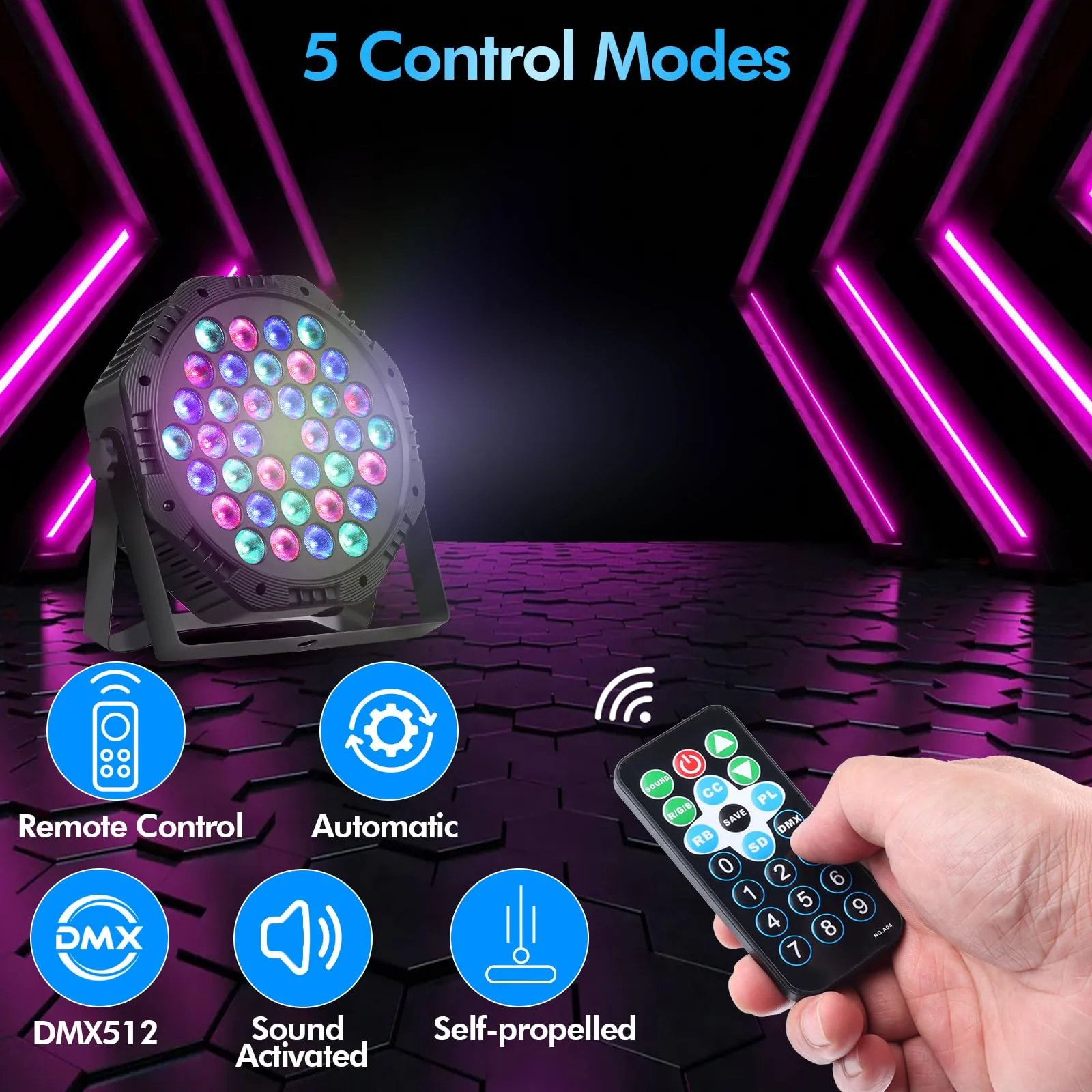 Rechargeable LED Par Can Lights, RGB Battery Powered Stage Uplights with Sound Activated Remote & DMX Control for Festival Event Wedding Bar Church 1 - Image 4
