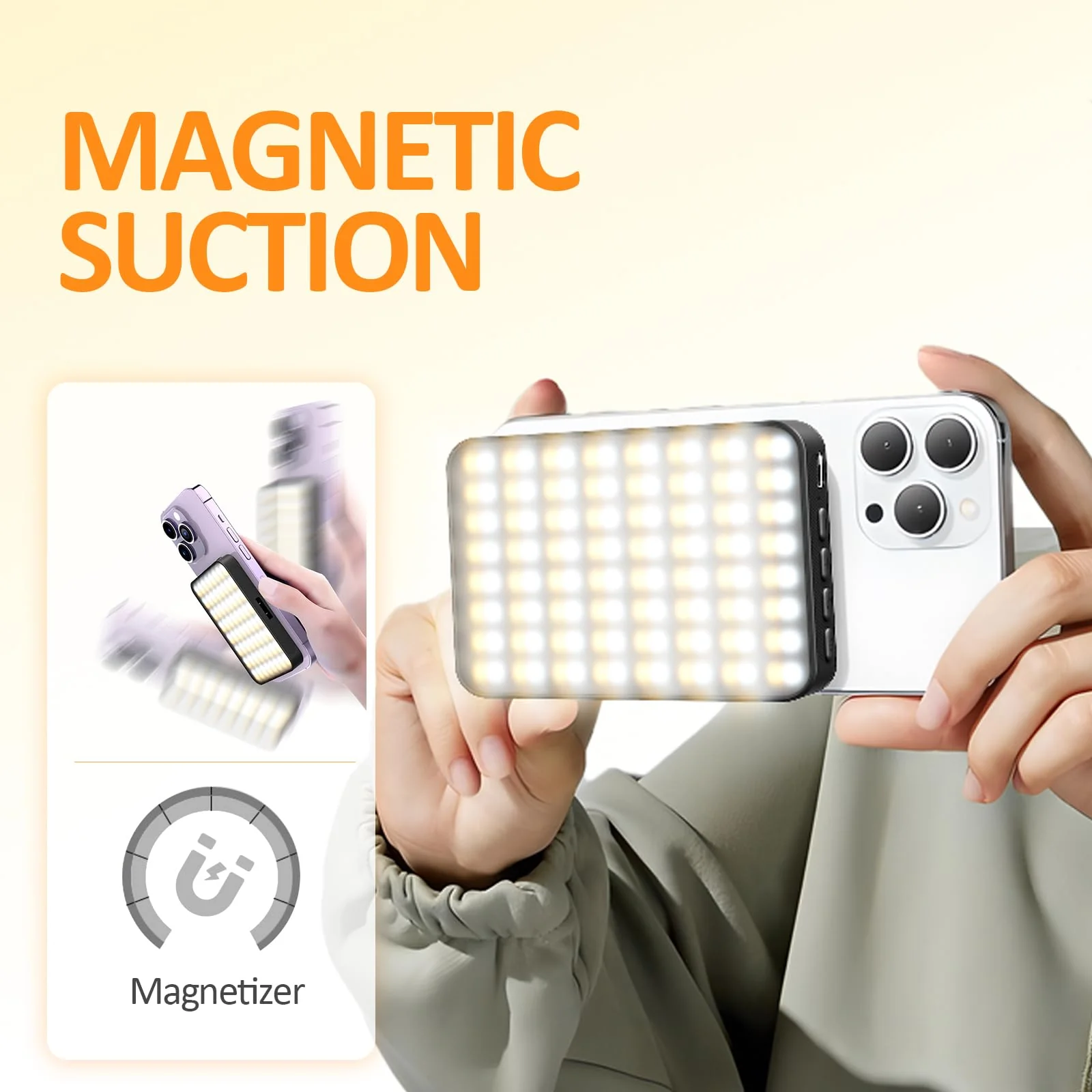 Rechargeable Magnetic Phone Selfie Light 128 LED Fill Light with Phone Clip & Cold Shoe,Adjusted 3 Light Modes for Magsafe Phone Selfies,Laptop,iPad,TikTok,Video Vlog,Makeup,Camera - Image 2