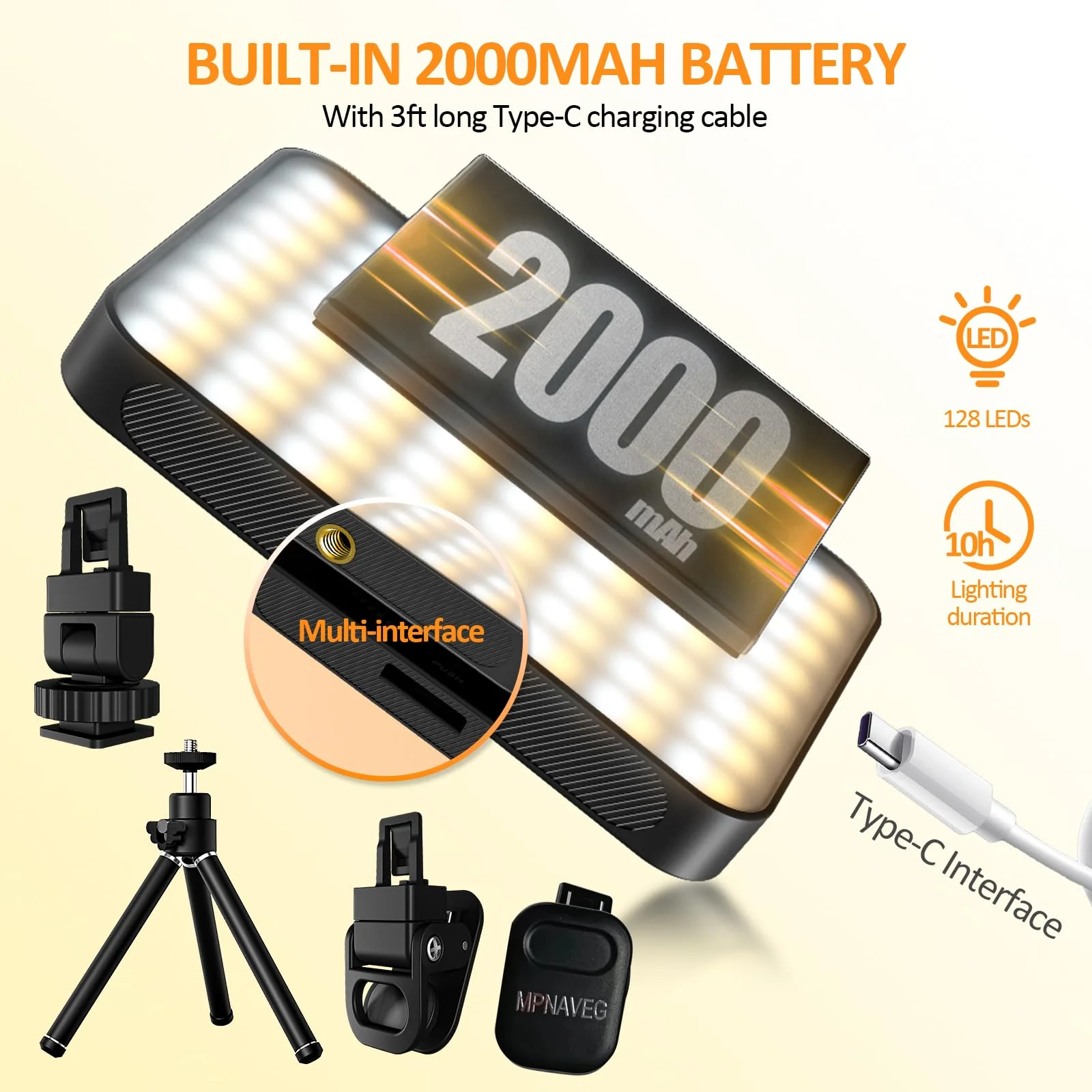 Rechargeable Magnetic Phone Selfie Light 128 LED Fill Light with Phone Clip & Cold Shoe,Adjusted 3 Light Modes for Magsafe Phone Selfies,Laptop,iPad,TikTok,Video Vlog,Makeup,Camera - Image 4