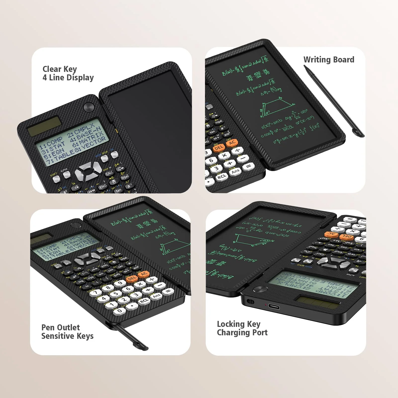 Rechargeable Scientific Calculator for Students, 991ES MAX Foldable Science Calculator with Notepad 417 Function Solar Energy Science Calculators for Middle and High School Supplies (Black) Black - Image 2