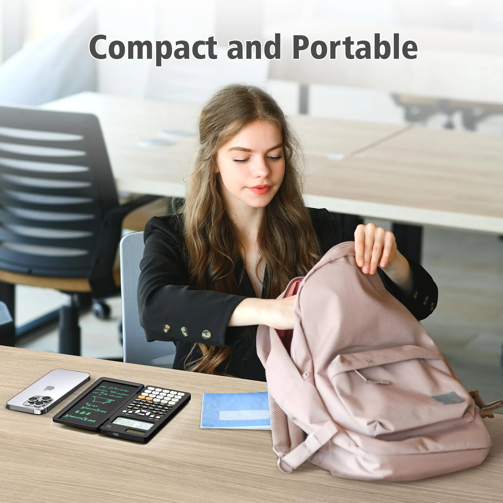 Rechargeable Scientific Calculator for Students, 991ES MAX Foldable Science Calculator with Notepad 417 Function Solar Energy Science Calculators for Middle and High School Supplies (Black) Black - Image 5