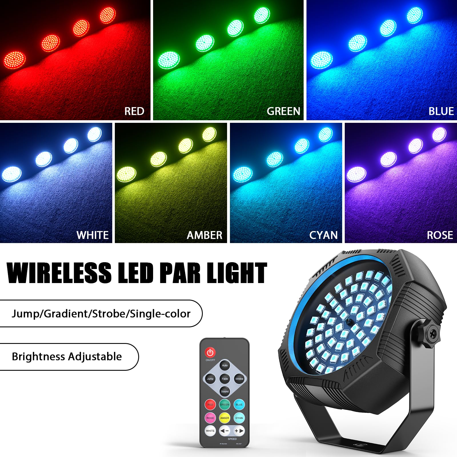 Rechargeable Strobe Light, 60 LED RGB Mini Flashing Light, 30W Battery Powered Strobe with Remote & Sound- Activated Control Mode, Par Can for Party Home Halloween Bars, 2 Pack - Image 3