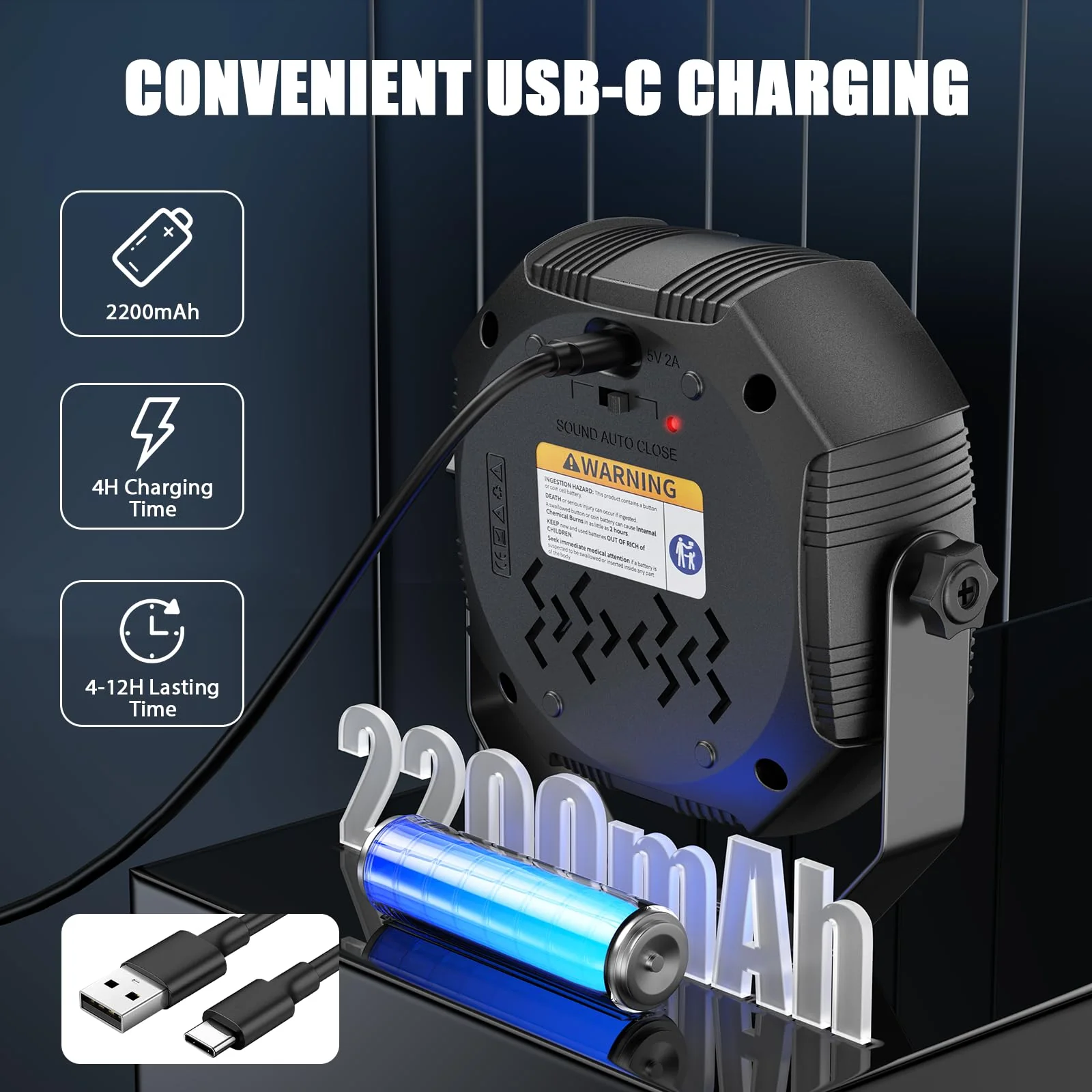 Rechargeable Strobe Light, 60 LED RGB Mini Flashing Light, 30W Battery Powered Strobe with Remote & Sound- Activated Control Mode, Par Can for Party Home Halloween Bars, 2 Pack - Image 4