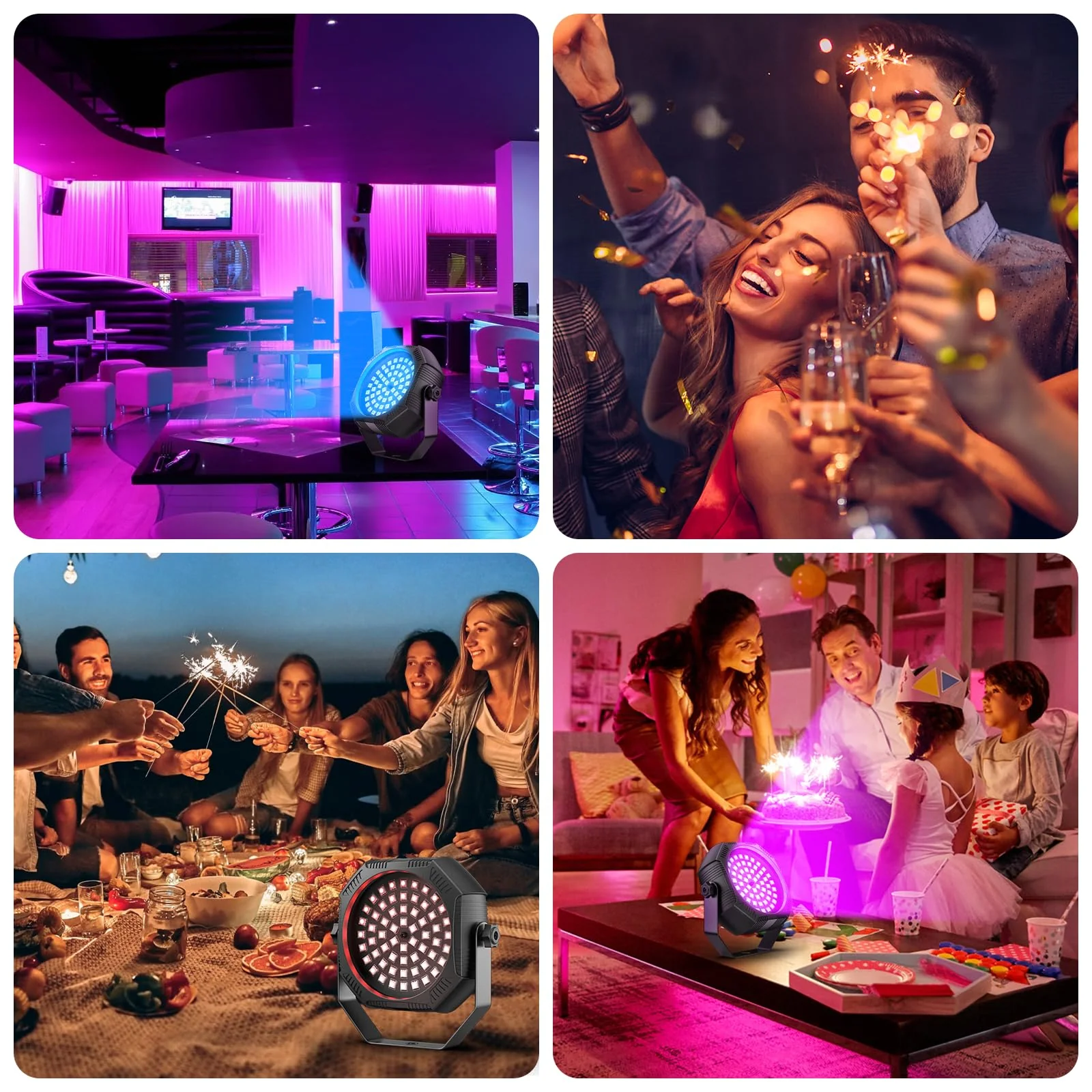 Rechargeable Strobe Light, 60 LED RGB Mini Flashing Light, 30W Battery Powered Strobe with Remote & Sound- Activated Control Mode, Par Can for Party Home Halloween Bars, 2 Pack - Image 7