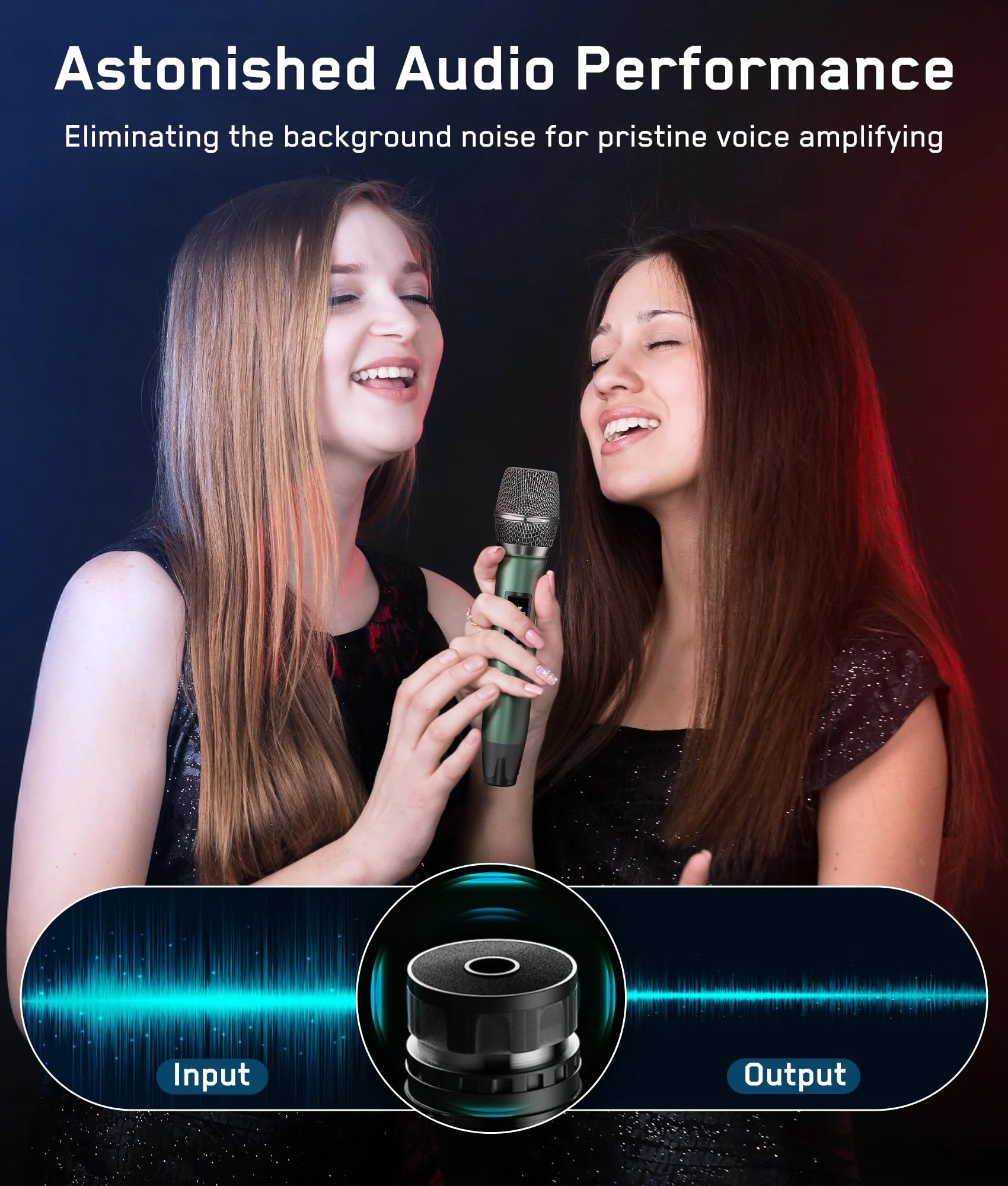Rechargeable UHF Wireless Microphones, Two Metal Handheld Microphones with 1/4" Receiver, Plug-and-Play for Speaker & PA System, Karaoke Singsing, Lecture, Stage Performance (Green&Grey) Green&Grey - Image 2