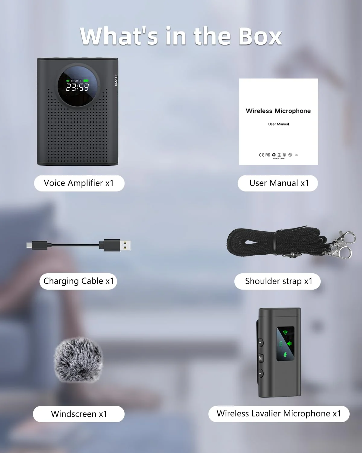 Rechargeable Voice Amplifier Wireless Microphone for Teachers Classroom, Mini Lavalier Lapel Mic Clip Magnetic, Portable Bluetooth Speaker with LED Display for Class, Tour Guide, Coaches, Black Amplifier + 1 MIC - Image 7