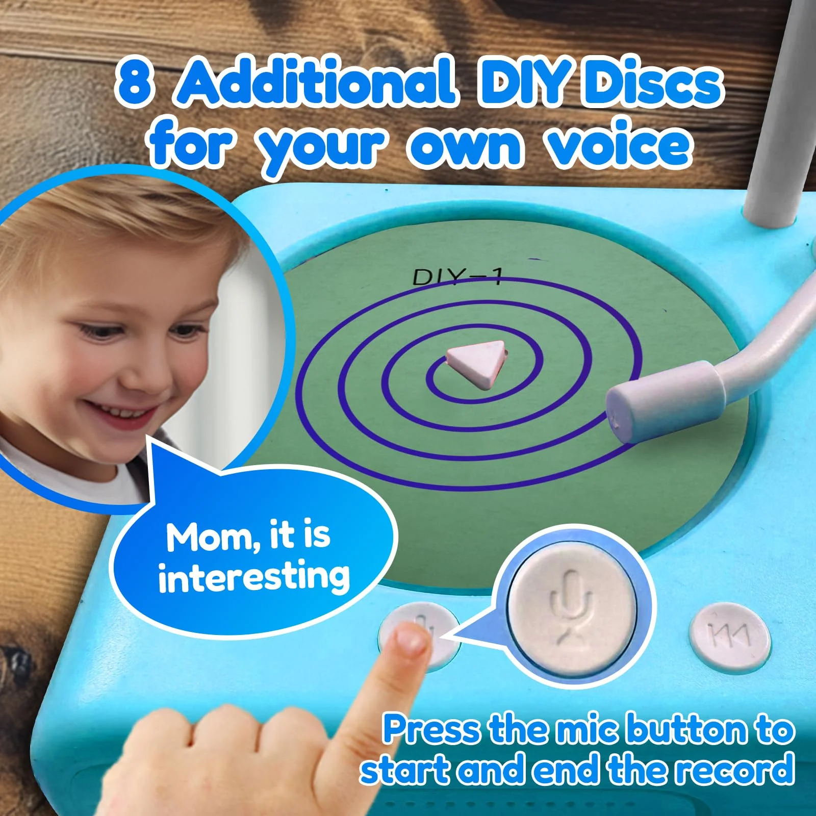 Record Music Player for Kids - Toddler Phonograph with 96 Audio Tracks, 8 Recordable DIY Discs, Bluetooth Story Music Speaker Machine, Bedtime Dream Gift for Boys Girls 3-12 Classroom School (Blue) Blue - Image 4