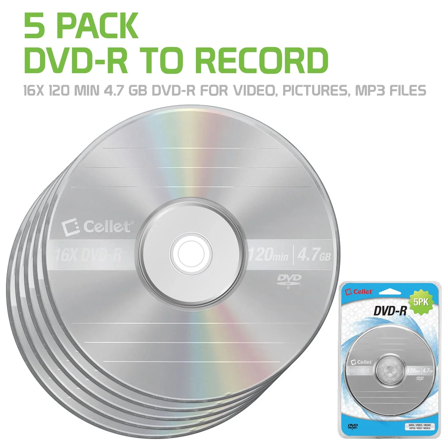 Recordable Blank DVD Disk 16X 120 Min 4.7 GB DVD-R for Video, Pictures, MP3 Files (DVD-R) (5 PIECES) WDVD5 - Image 6