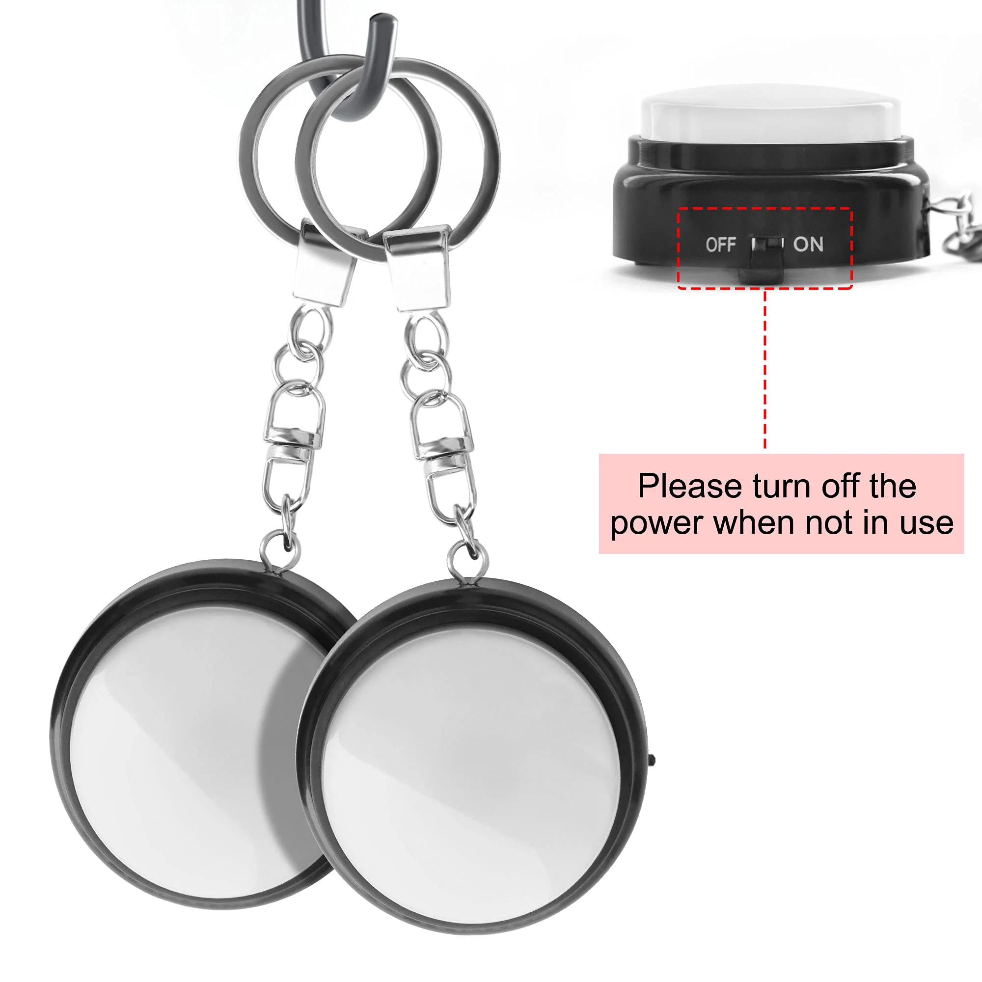 Recordable Talking Button with Keychain, 20s Voice Recording Time Sound Button Answer Buzzers Funny Buttons Record Your Own Words Also Used for Dog Pack of 4 - White and Black (Battery Included) Black and White4 - Image 6