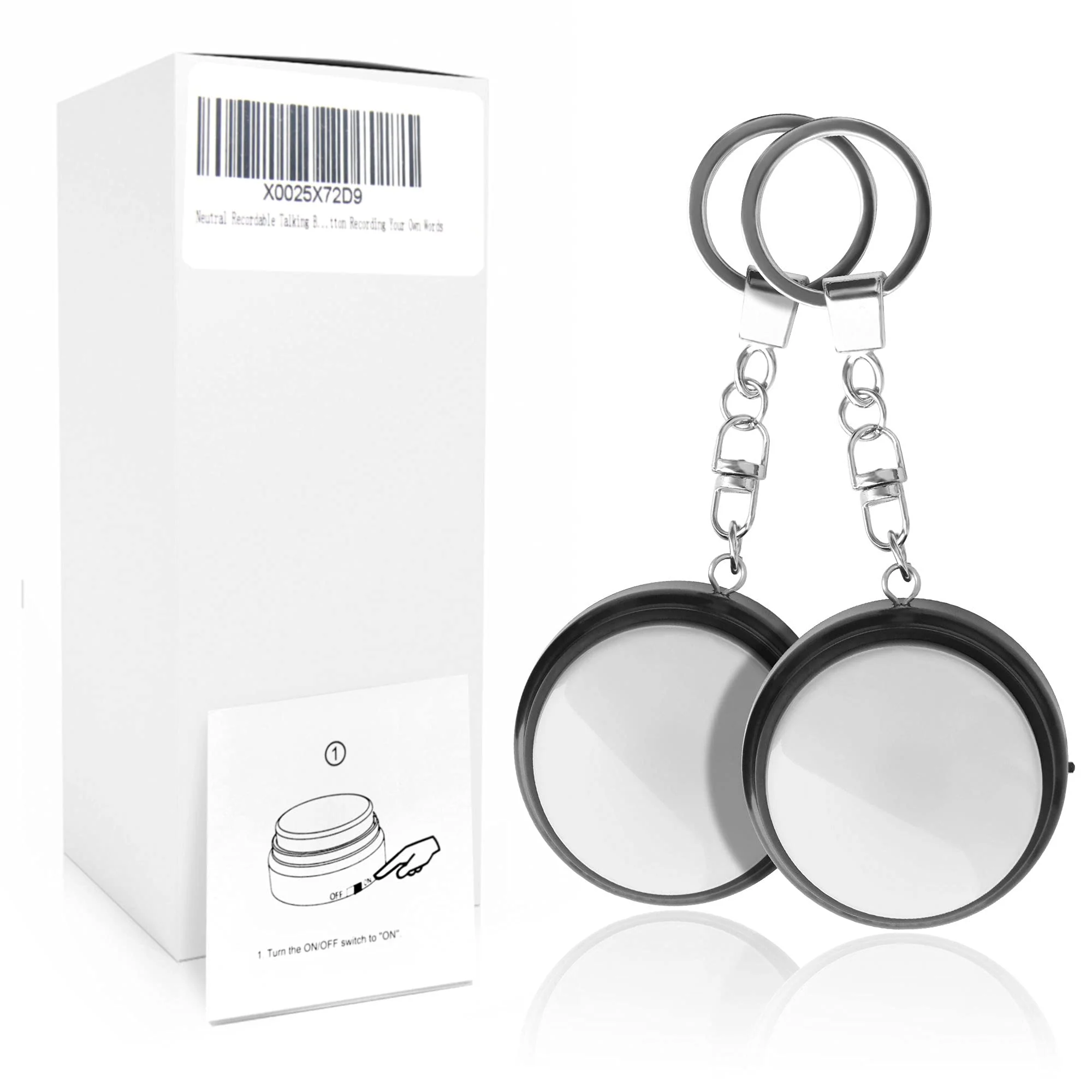Recordable Talking Button with Keychain, 20s Voice Recording Time Sound Button Answer Buzzers Funny Buttons Record Your Own Words Also Used for Dog Pack of 4 - White and Black (Battery Included) Black and White4 - Image 7