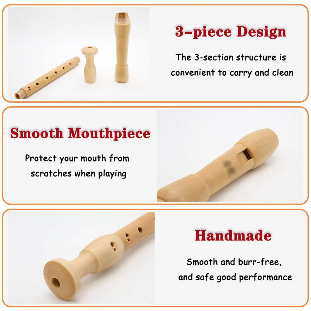 Recorders Instrument, German Recorders 8 Holes for Beginners, Baroque Recorders 3 Piece for Professional, Maple Wood F Key Alto Flute Instrument, with Cleaning Stick,Storage Bag Barque Style - Image 6