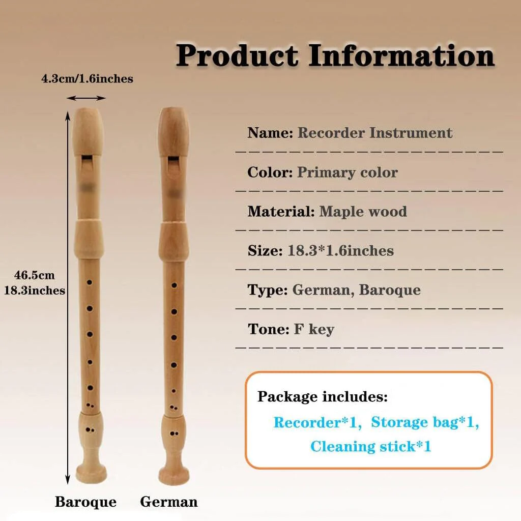 Recorders Instrument, German Recorders 8 Holes for Beginners, Baroque Recorders 3 Piece for Professional, Maple Wood F Key Alto Flute Instrument, with Cleaning Stick,Storage Bag Barque Style - Image 7