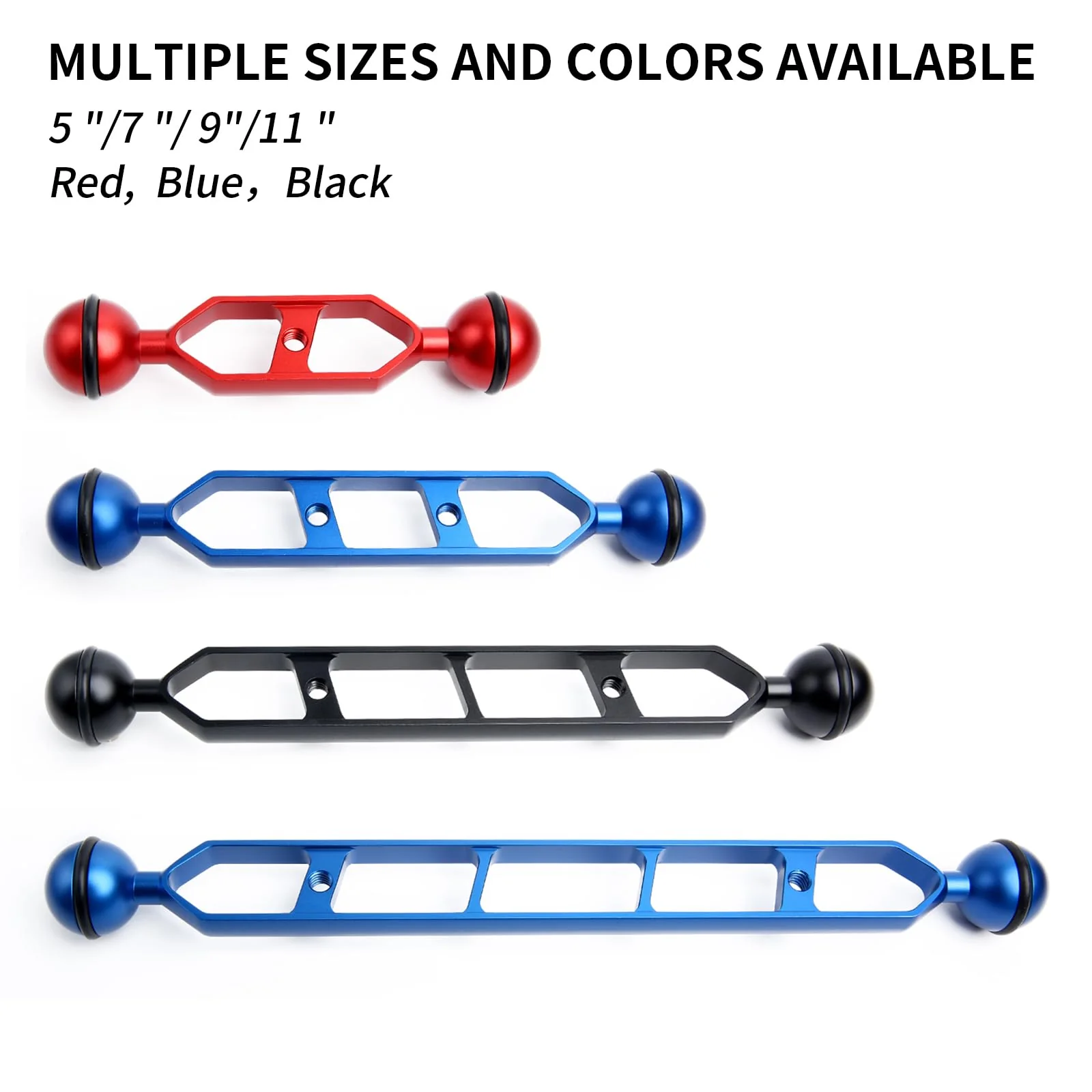 Red 9" Double Ball Aluminum Alloy Extension Arm, 1" Ball Head Connector Underwater Arm for Strobe/Video Light/Diving Camera Tray, Waterproof and Rustproof (2pack) 9" Extension Arm Red - Image 4