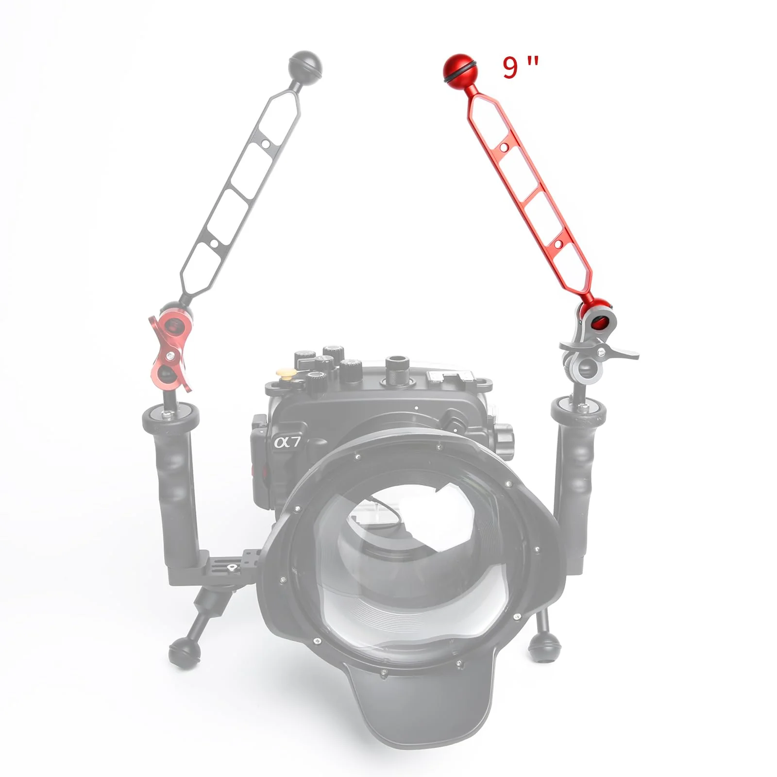 Red 9" Double Ball Aluminum Alloy Extension Arm, 1" Ball Head Connector Underwater Arm for Strobe/Video Light/Diving Camera Tray, Waterproof and Rustproof (2pack) 9" Extension Arm Red - Image 5