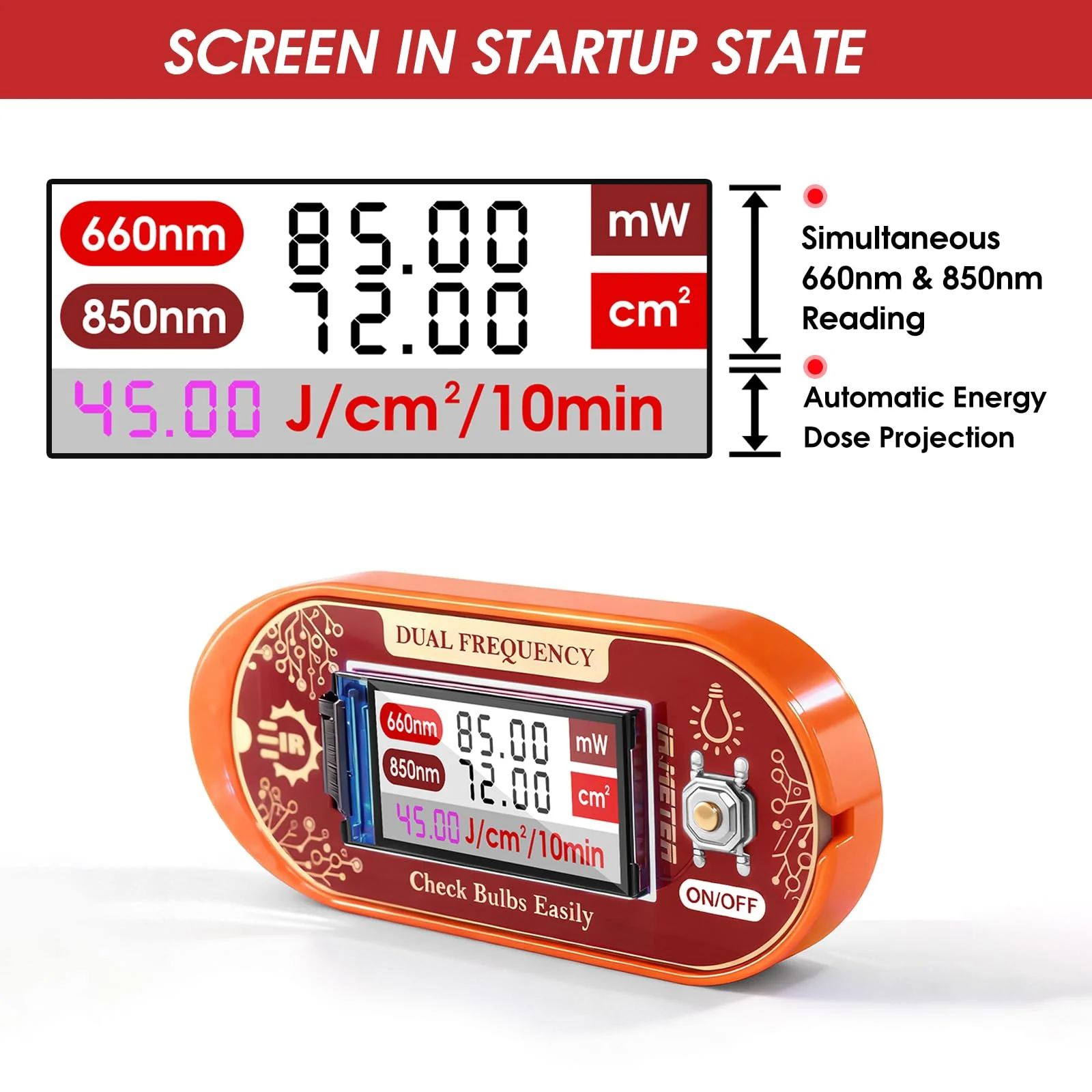 Red Light Therapy Meter - 660nm & 850nm Detector with Real-Time Irradiance Reading, Energy Density Estimation, Compact Light Tester for Panels, Masks & Infrared Devices - Image 2