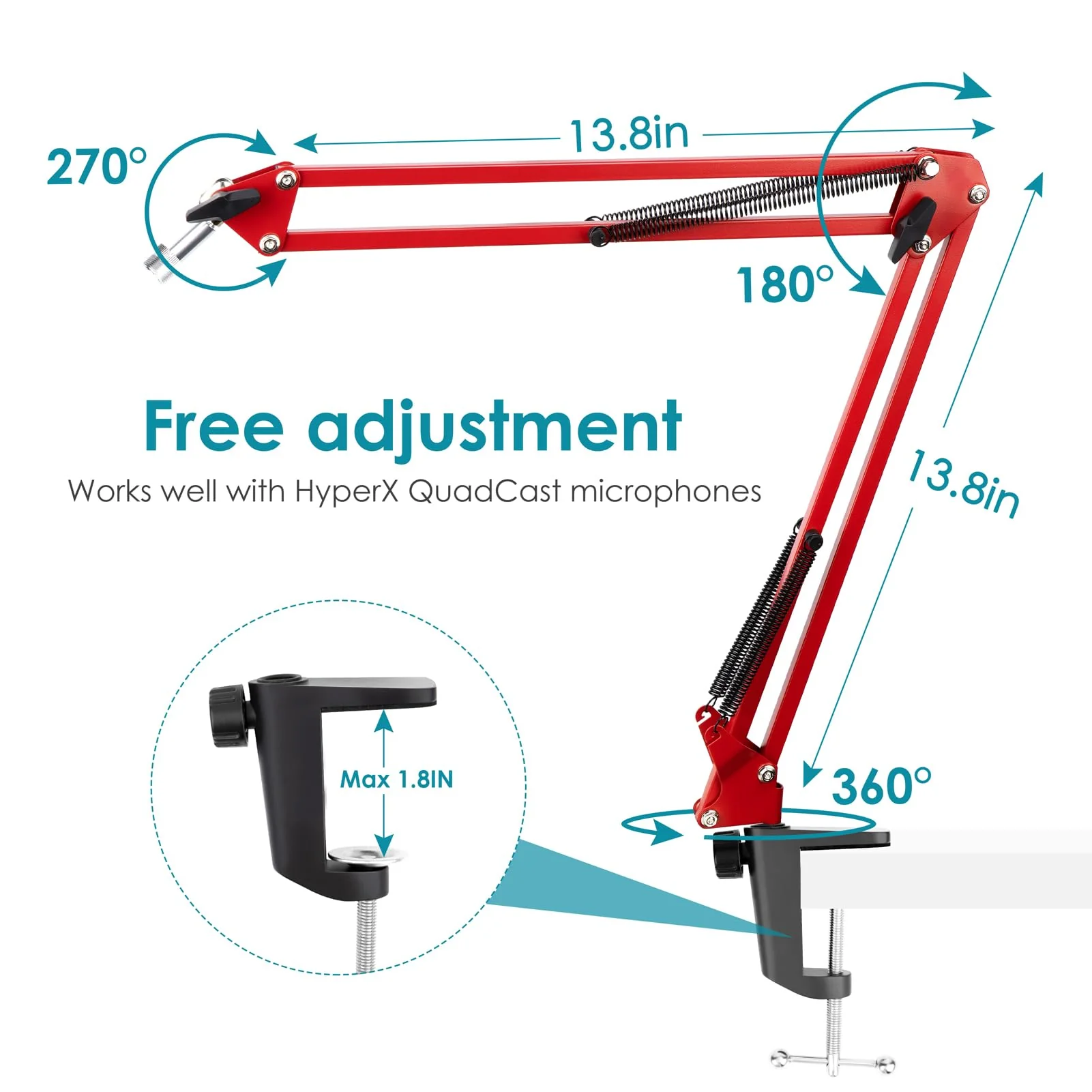 Red Mic Arm Compatible with HyperX QuadCast S - Premium QuadCast S Microphone Boom Arm for Gaming, Streaming by YOUSHARES Red - Image 3