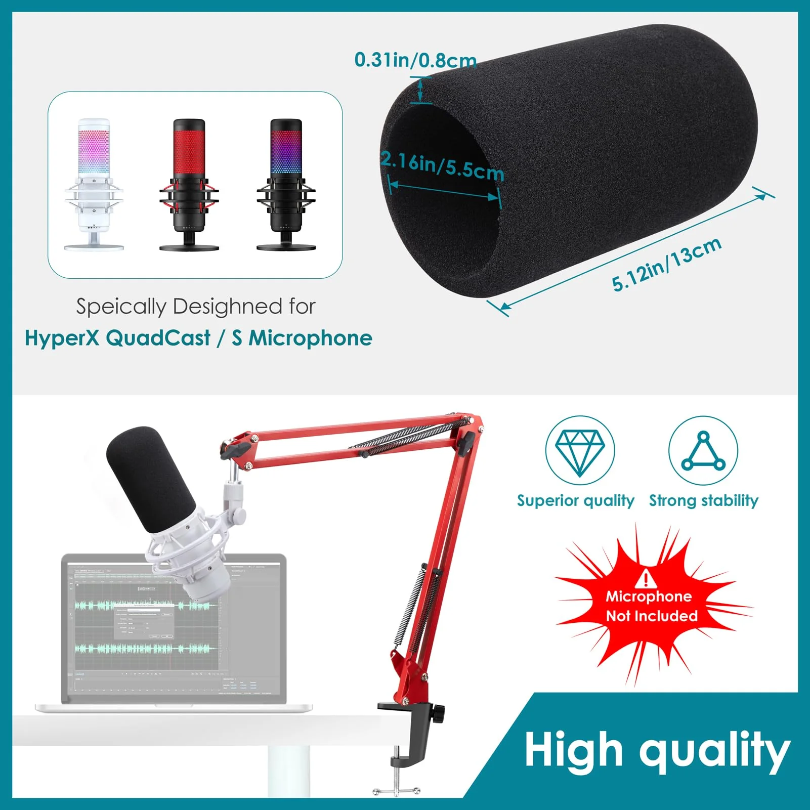 Red Mic Arm Compatible with HyperX QuadCast S - Premium QuadCast S Microphone Boom Arm for Gaming, Streaming by YOUSHARES Red - Image 5