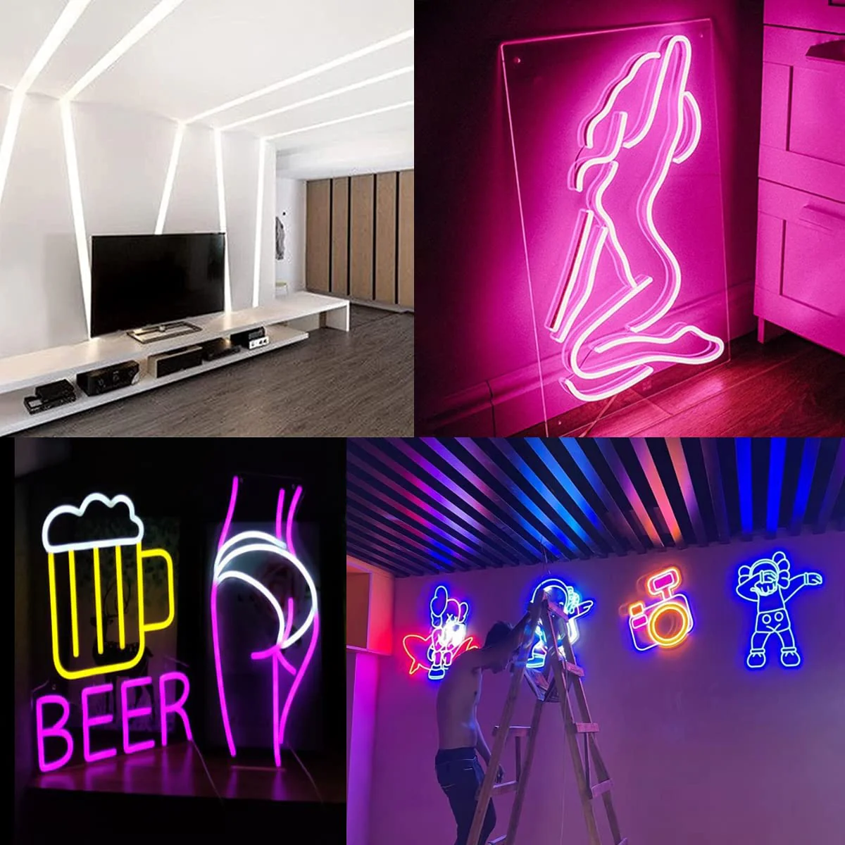 Red Neon LED Strip Lights，5M 12V DC 600 SMD2835 LEDs Waterproof Rope Light for Indoor Outdoor Home Decoration (Red Without Power Supply) Red Without Power Supply - Image 4