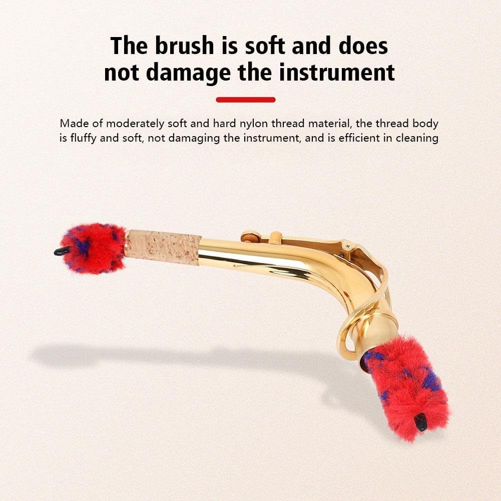 Red Saxophones Bend Neck Cleaning Brush Soft Clarinet Cleaner Microfiber Care Tool Woodwinds Neck Saver Clean Brushes for Tenor Bass Saxophones Saxophone Cleaning and Care - Image 3