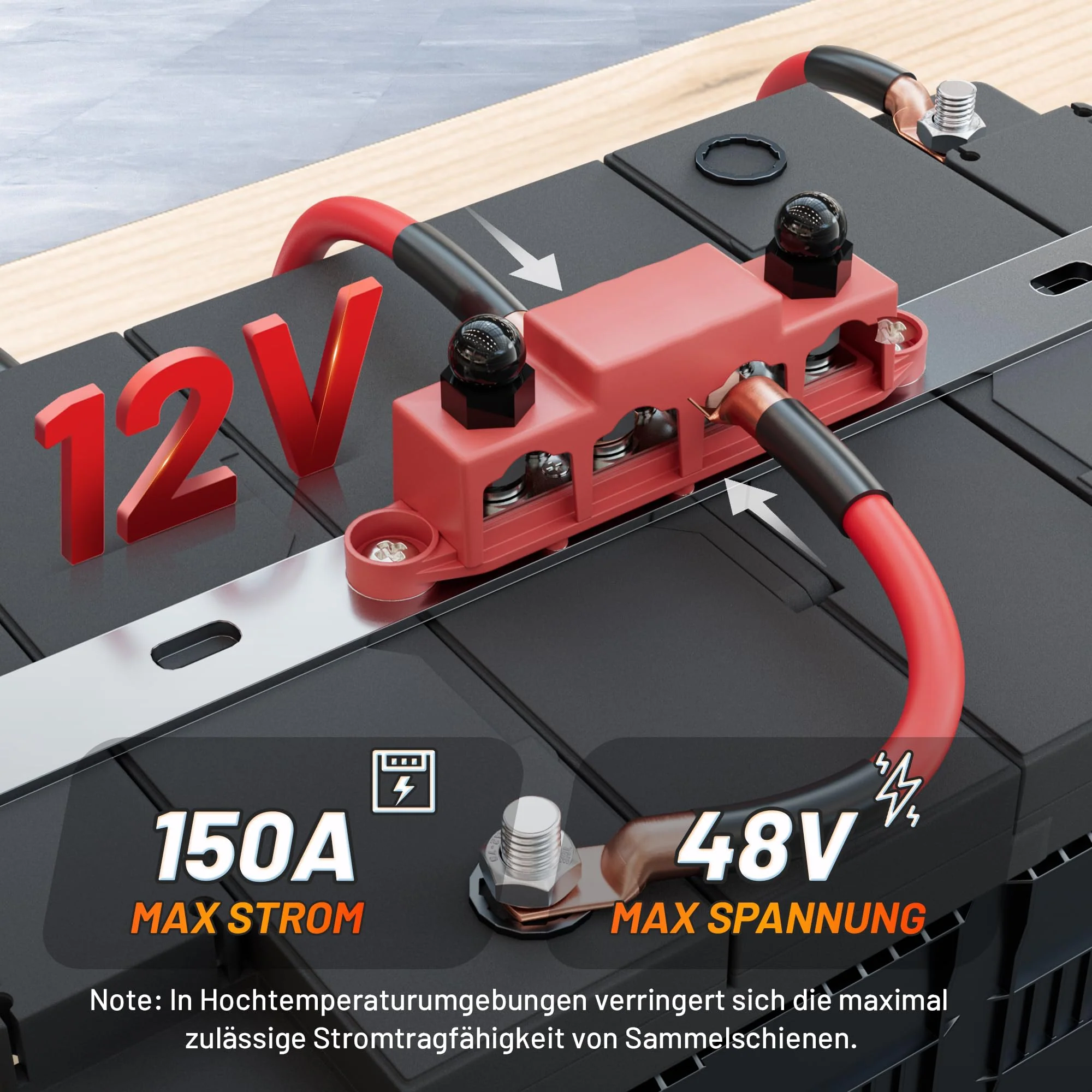 RED WOLF 250A Busbar Distribution Block 12V-48V DC, Distribution Rail with 4x M8/M10 & 3x M4 Terminal Bolts (M8) - Image 2