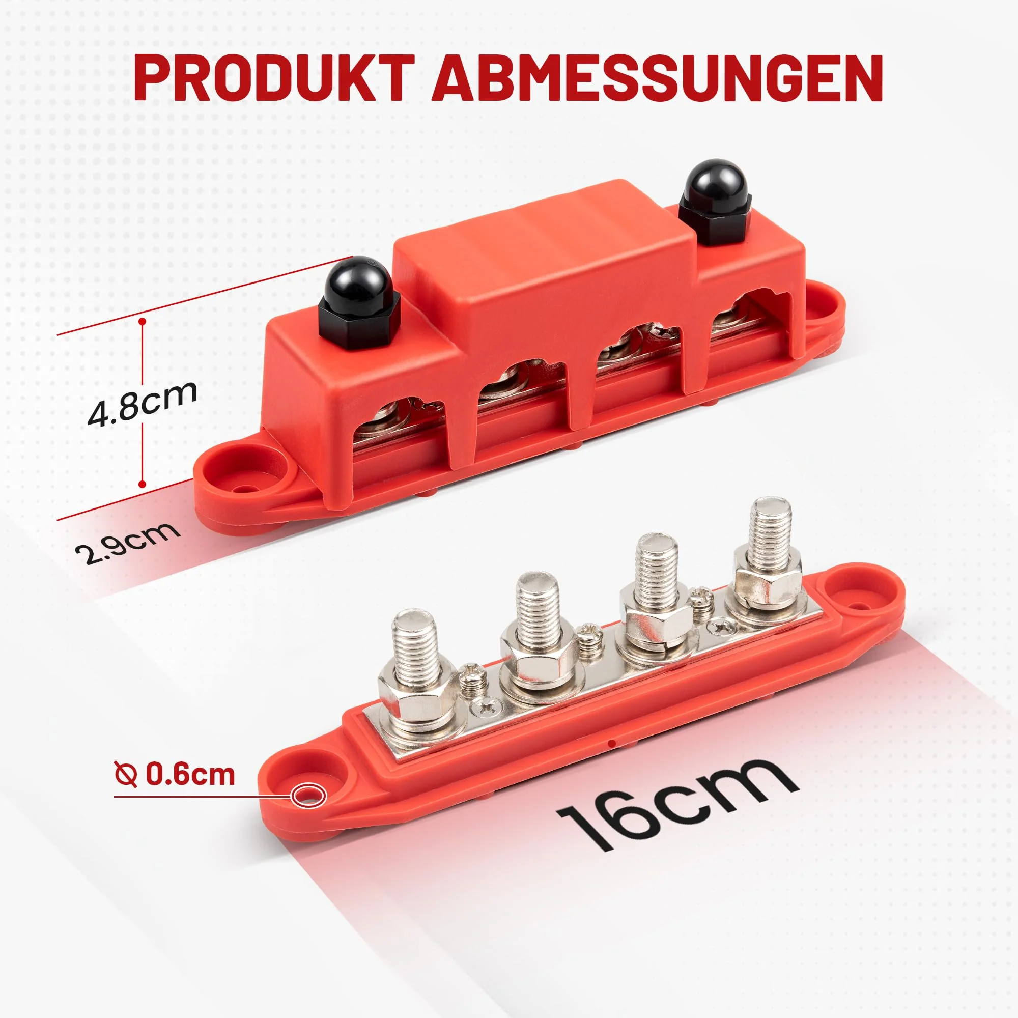 RED WOLF 250A Busbar Distribution Block 12V-48V DC, Distribution Rail with 4x M8/M10 & 3x M4 Terminal Bolts (M8) - Image 6