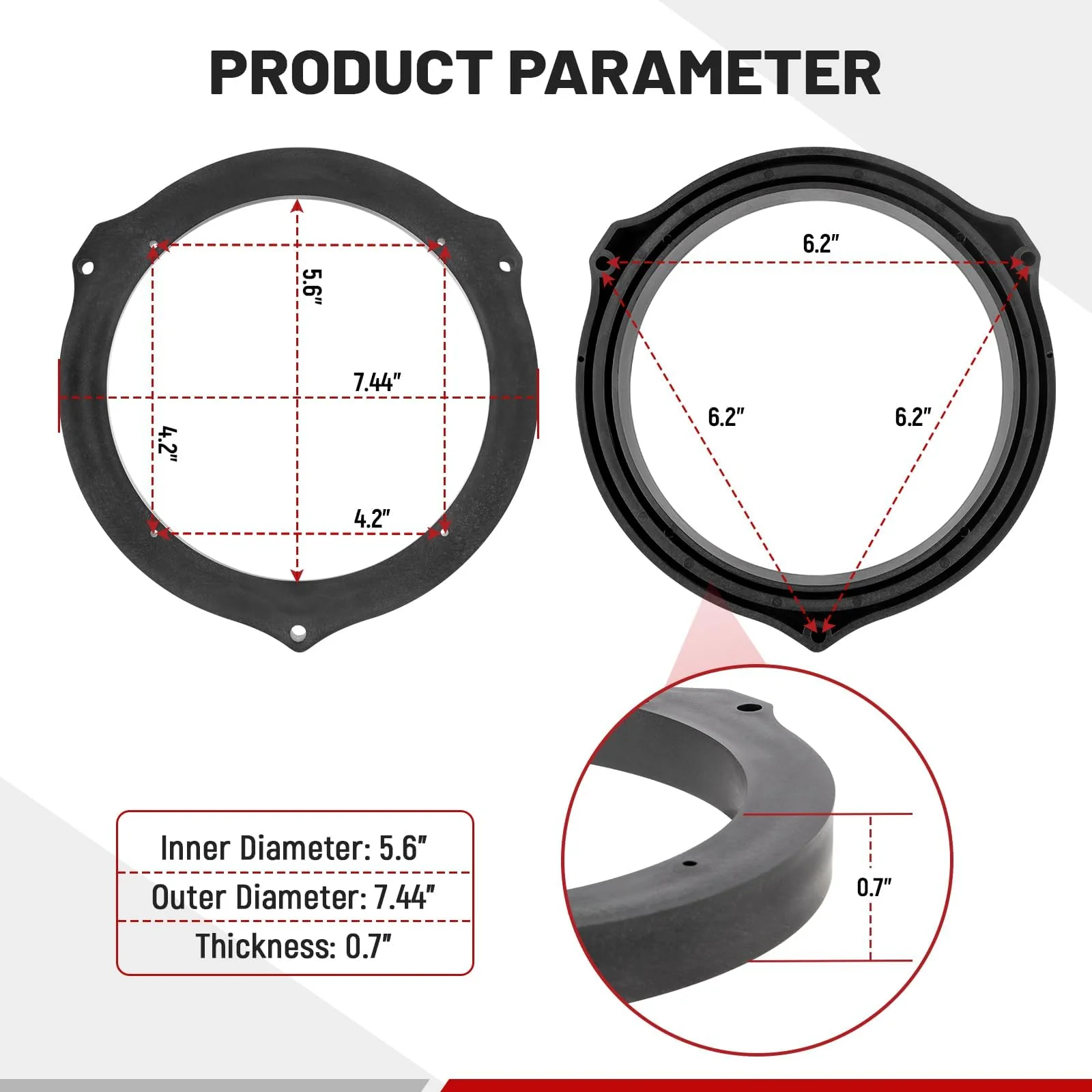 RED WOLF 6.5 Inch Front Rear Door Speaker Adapter Compatible with Ford 2013-2020 Mustang Fusion Fiesta Focus Install 6-1/2" Aftermarket Audio Speaker Spacer Ring Bracket 2 PCS PJFD03-1906 - Image 2