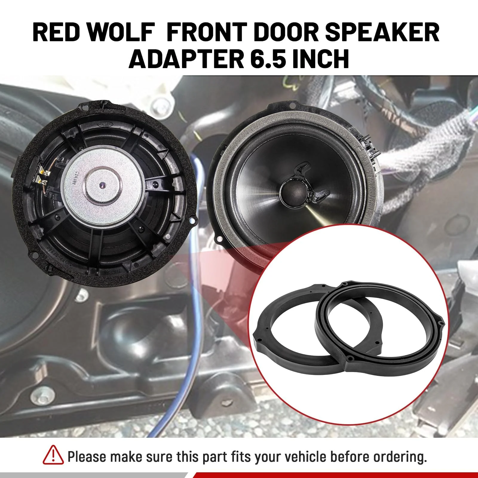 RED WOLF 6.5 Inch Front Rear Door Speaker Adapter Compatible with Ford 2013-2020 Mustang Fusion Fiesta Focus Install 6-1/2" Aftermarket Audio Speaker Spacer Ring Bracket 2 PCS PJFD03-1906 - Image 5