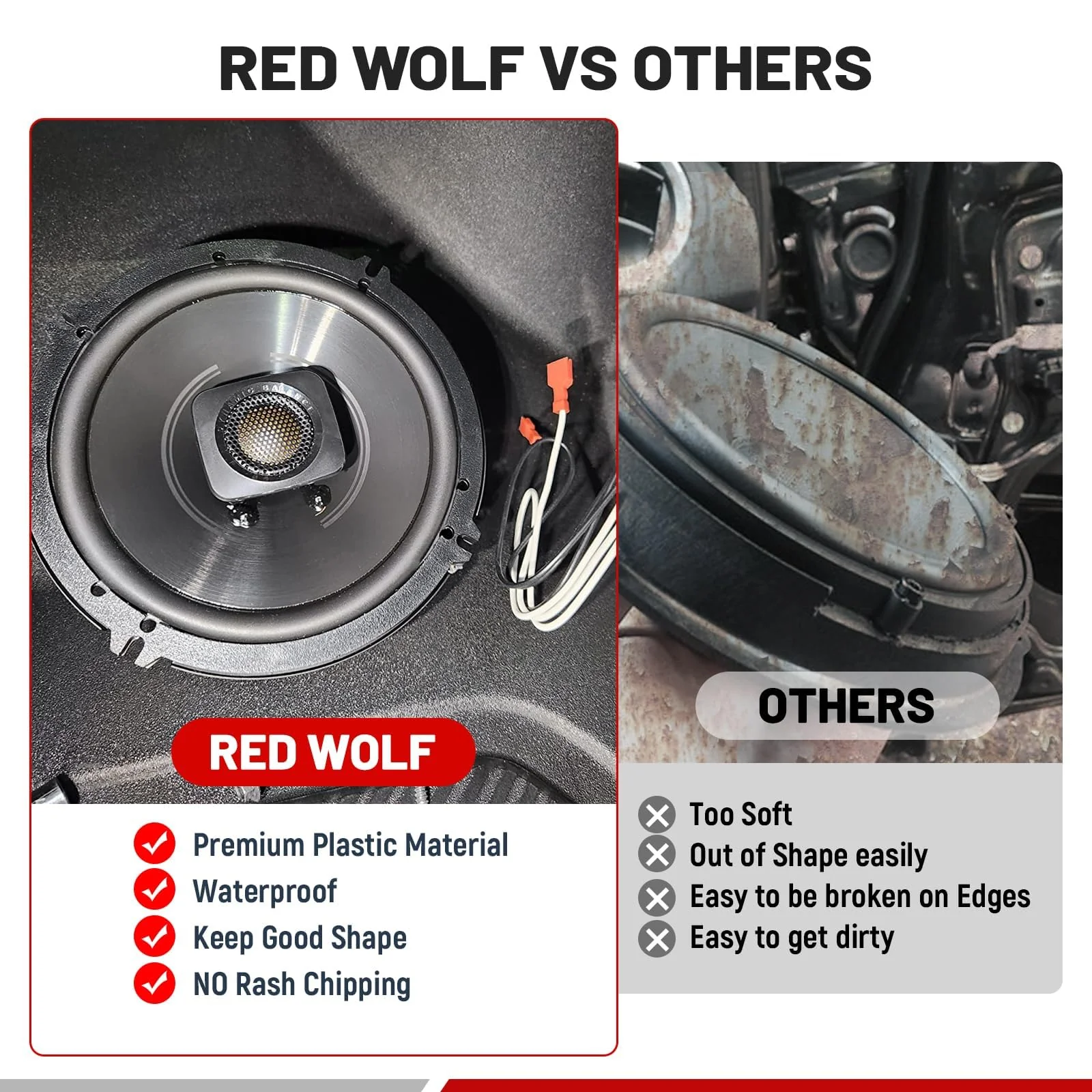 RED WOLF 6.5 Inch Front Rear Door Speaker Adapter Compatible with Ford 2013-2020 Mustang Fusion Fiesta Focus Install 6-1/2" Aftermarket Audio Speaker Spacer Ring Bracket 2 PCS PJFD03-1906 - Image 7