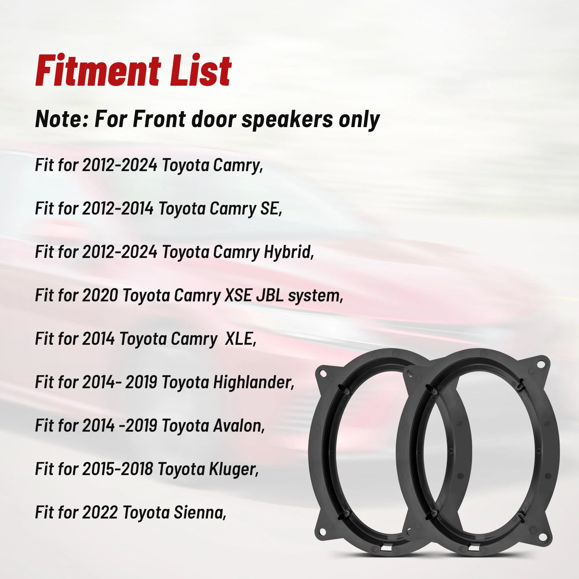 RED WOLF 6" x 9" Front Door Speaker Mount Adapter Fit for 2012 Up Toyota Camry Highlander Tacoma Kluger Sienna Avalon Install Aftermarket Audio Speaker Spacer Ring Bracket Holder 2 PCS - Image 2